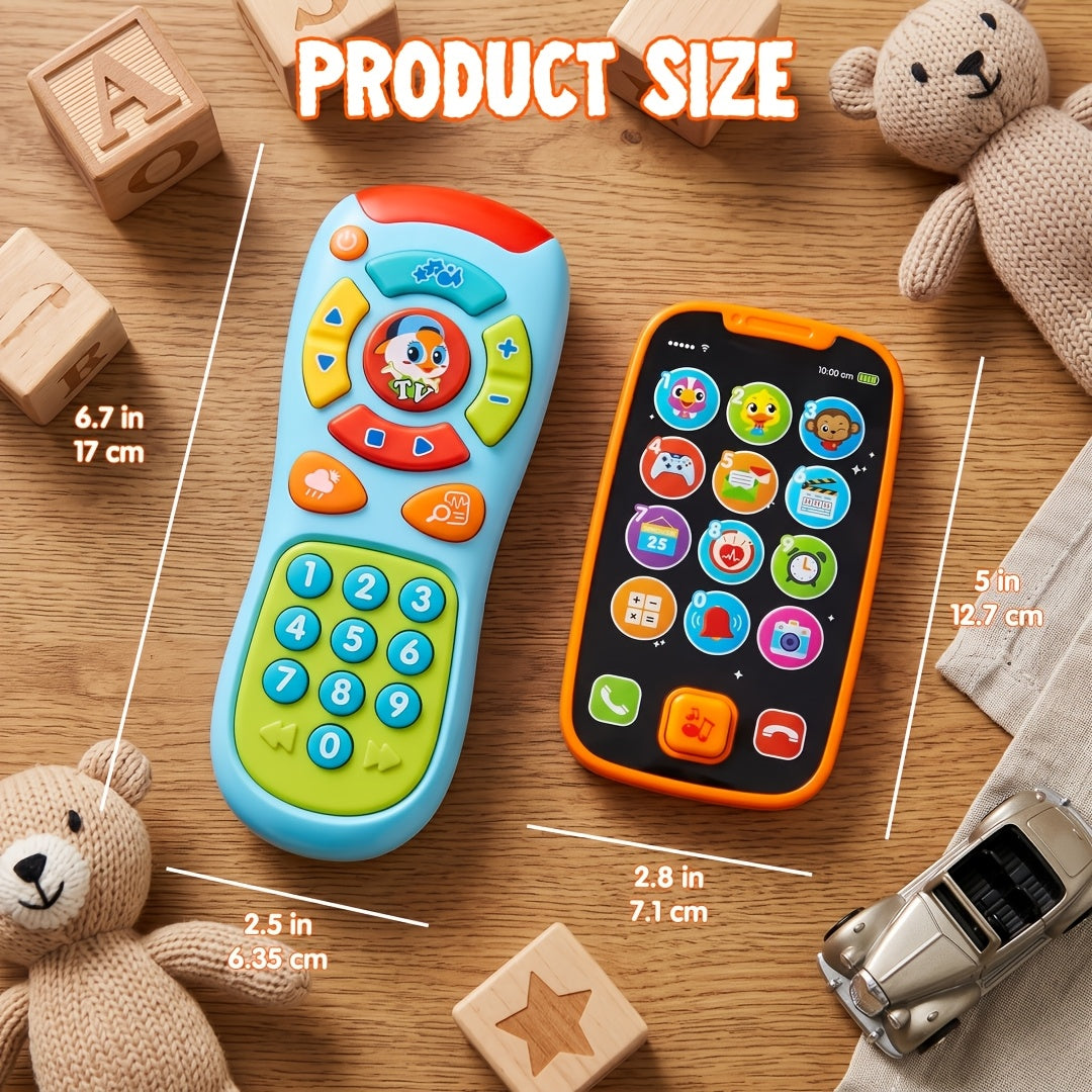 Baby Learning Phone and Remote Toy Set – Pretend Play Smartphone with Music & Sounds for Toddlers Infants, Educational Baby Toy Gift Boys Girls 6-18 Months