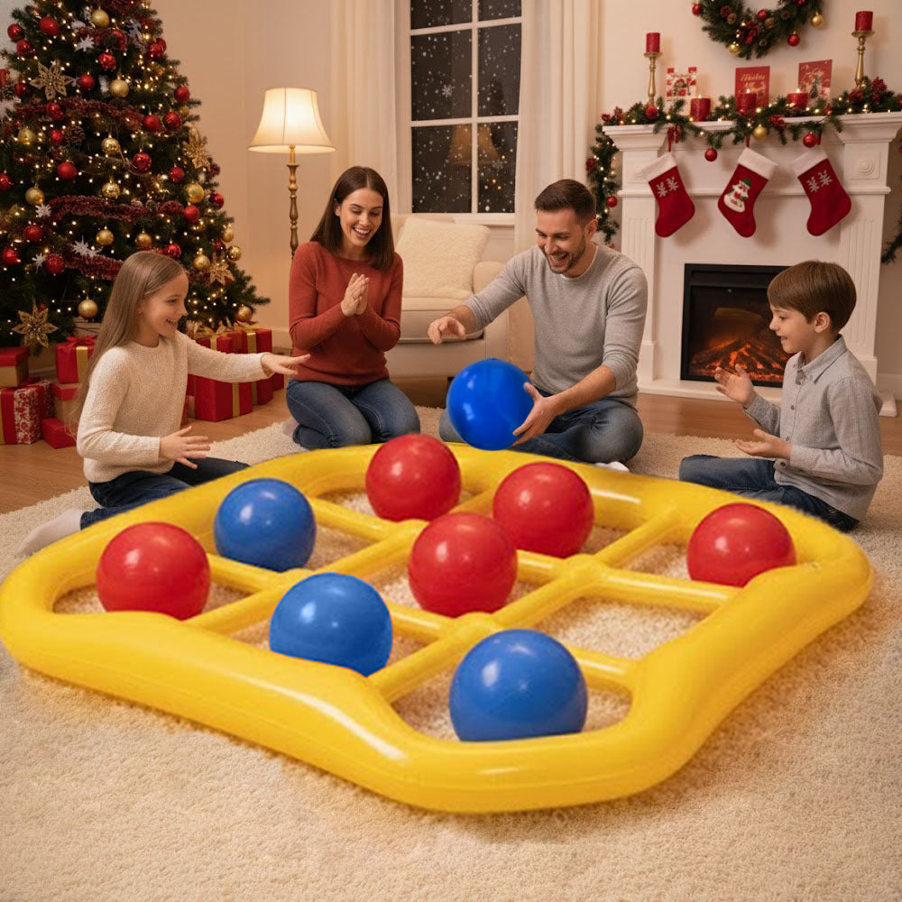 Inflatable Tic Tac Toe Pool Game Set with 10 Balls & Air Pump, Floating Pool Party Game for Family, Adults & Kids, Swimming Pool Lake Outdoor Water Toy