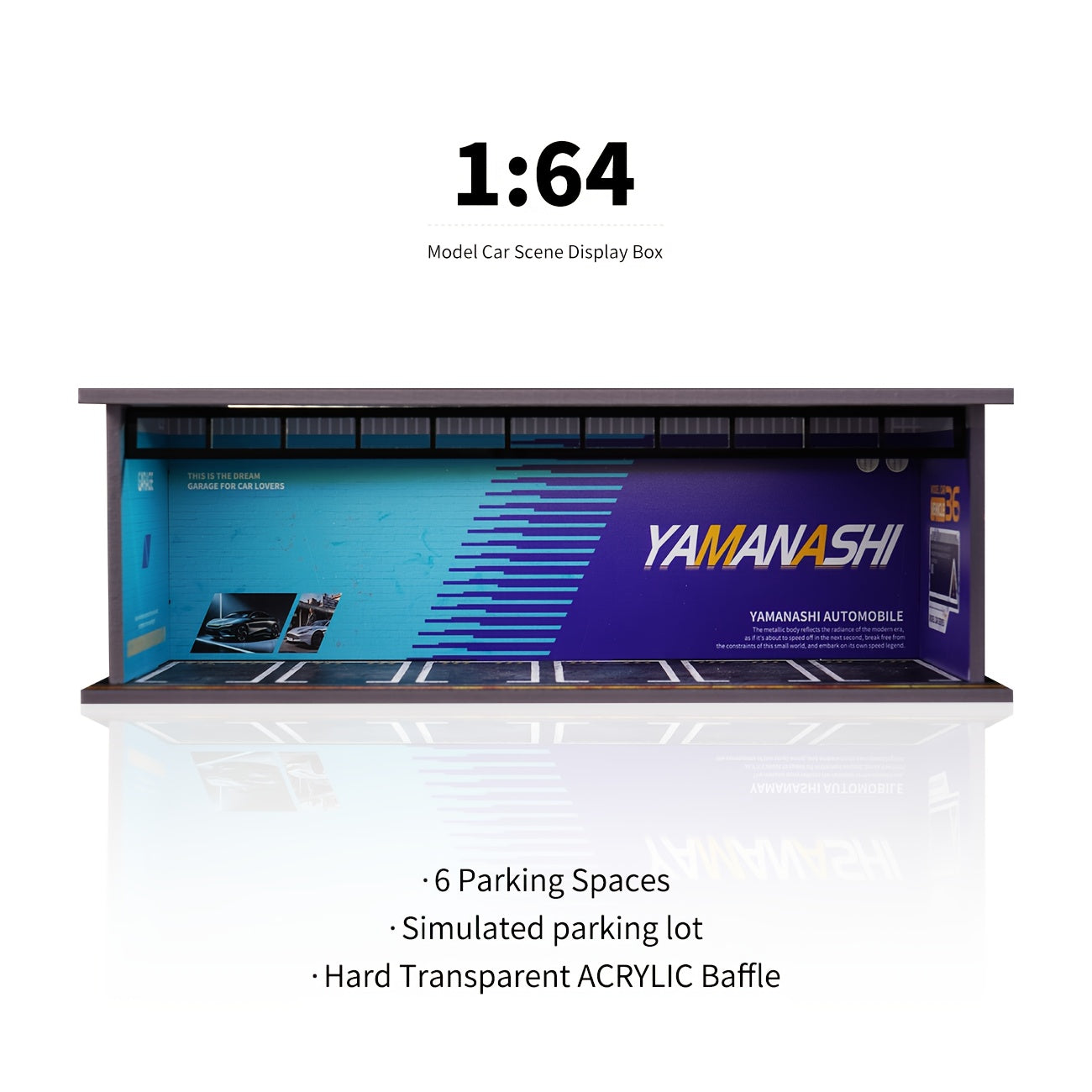 Diecast Display Case 1/64 Scale with LED Light & Acrylic Cover, 6-Space Parking Garage Diorama for Die-Cast Model Cars, Collector Showcase Gift for Car Enthusiasts
