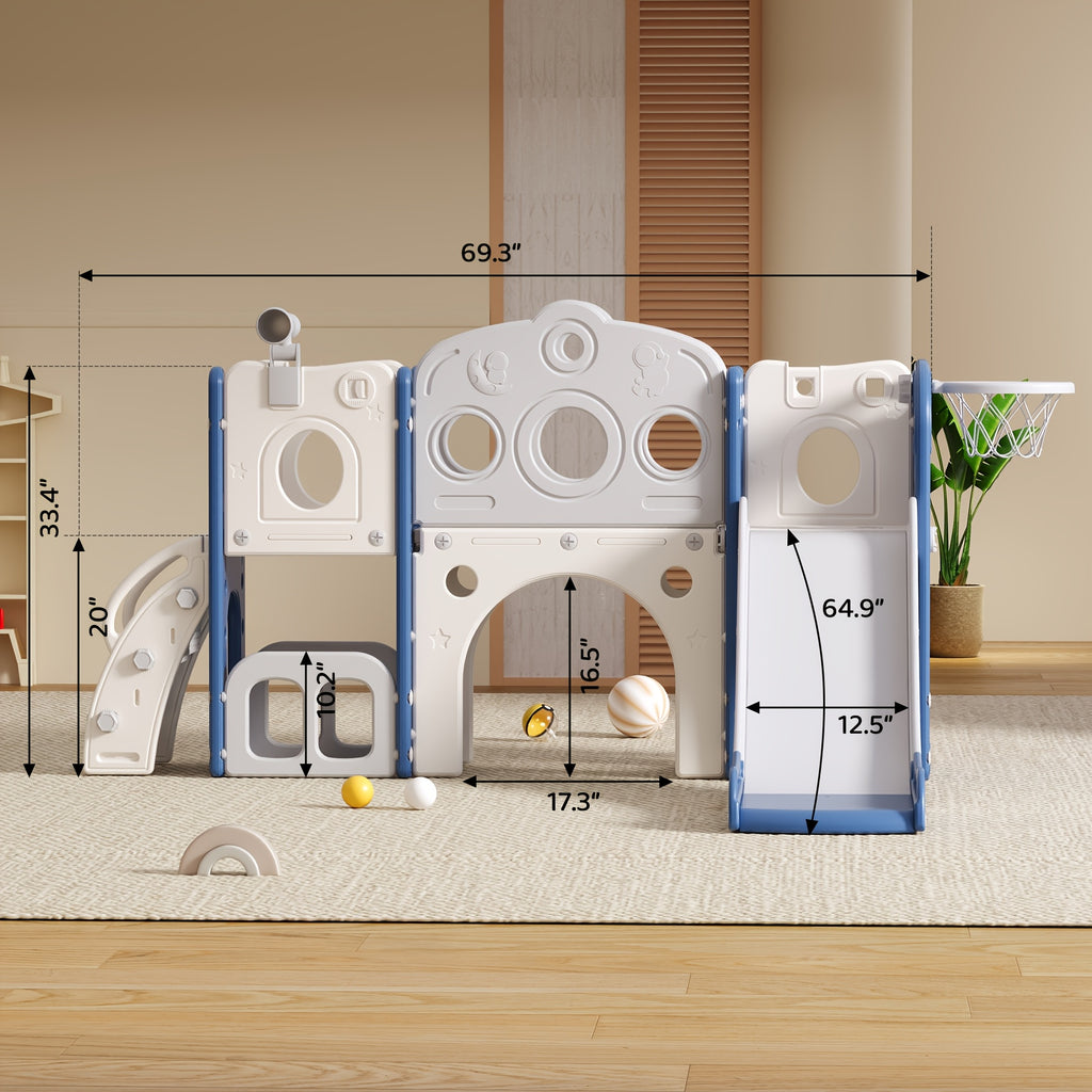 Toddler Slide Playset with Basketball Hoop and Telescope Indoor Outdoor Backyard Playground for Babies Kids Ages 1-3 Climbing Toy Gift