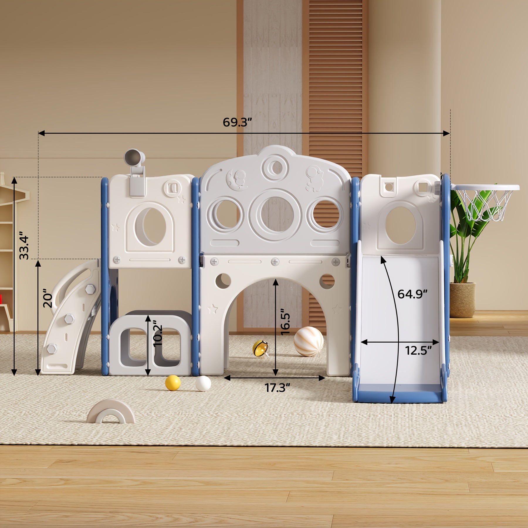Toddler Slide Playset with Basketball Hoop and Telescope Indoor Outdoor Backyard Playground for Babies Kids Ages 1-3 Climbing Toy Gift