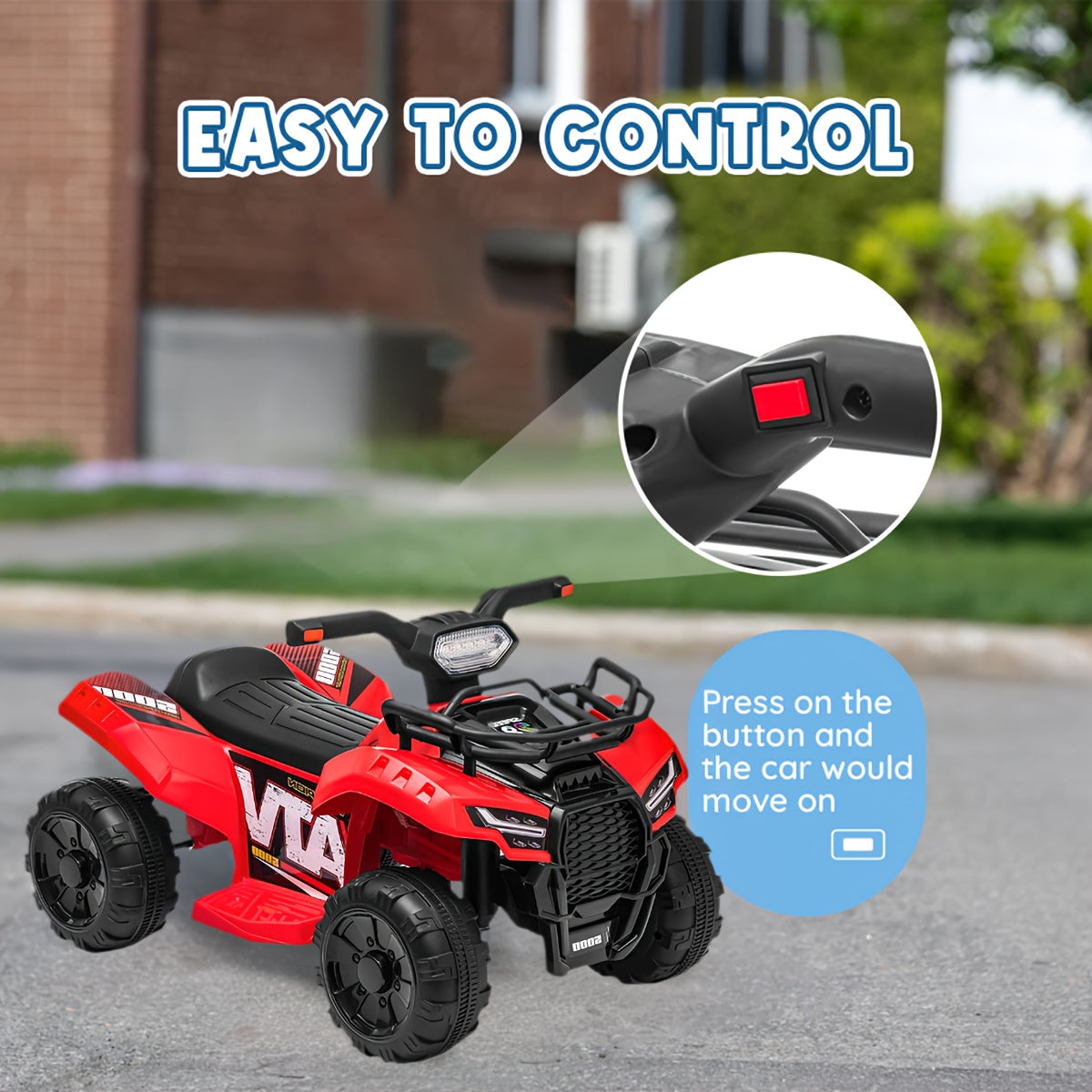Electric Ride-On ATV for Kids 6V Battery Powered All Terrain Vehicle Toddlers Boys Girls Ages 3 4 5 Off-Road Quad Bike Birthday Christmas Gift