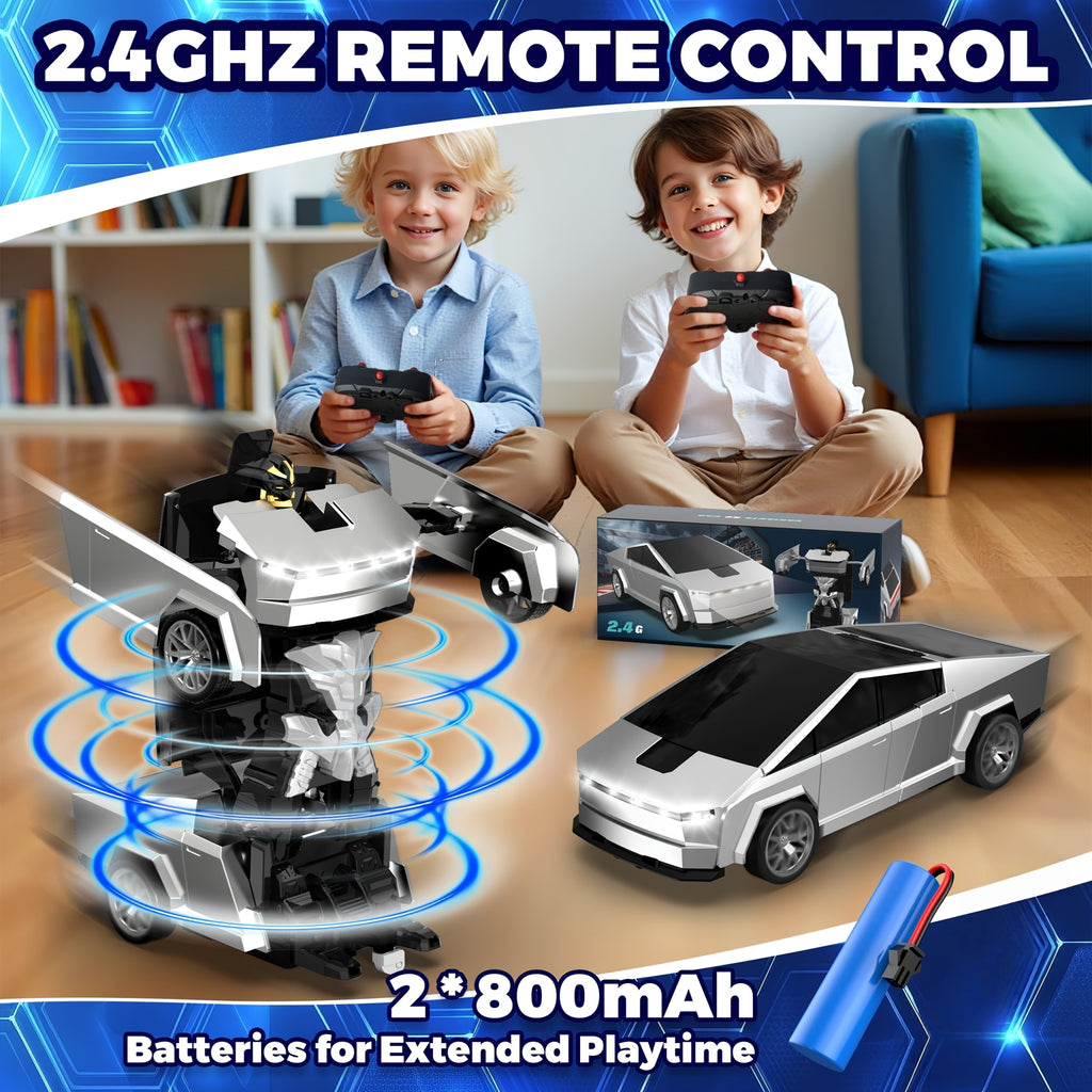 1:18 Scale One-Button Transforming Robot RC Car with LED Headlights - 360° Spinning & Drifting Remote Control Toy Car Birthday Christmas Easter Gift for Boys Girls