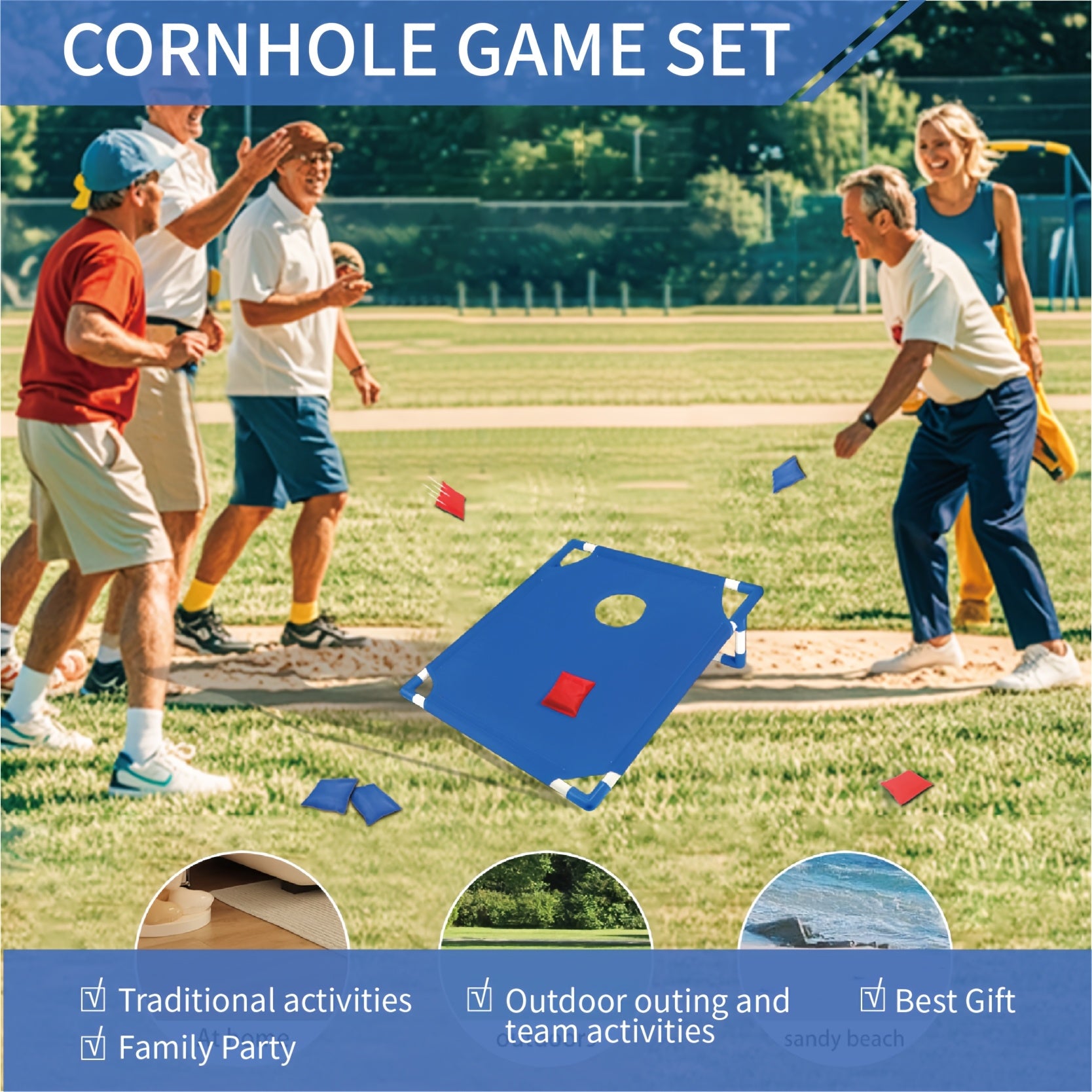 Cornhole Game Set 2 Boards 6 Bean Bags Carry Bag - Indoor Outdoor Backyard Party Beach Camping Tailgate Game for Kids Adults - Birthday Christmas Halloween Gift