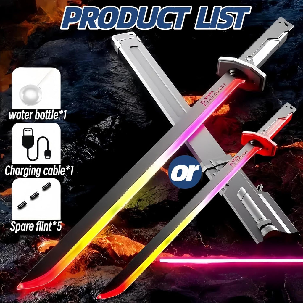 Cyberpunk Neon Sword 31.5" with Hit Sensor, Spark Blade, Fog & Sound Effects – Type-C Rechargeable LED Cosplay Prop for Rave, LARP, Halloween & Display, Ages 16+