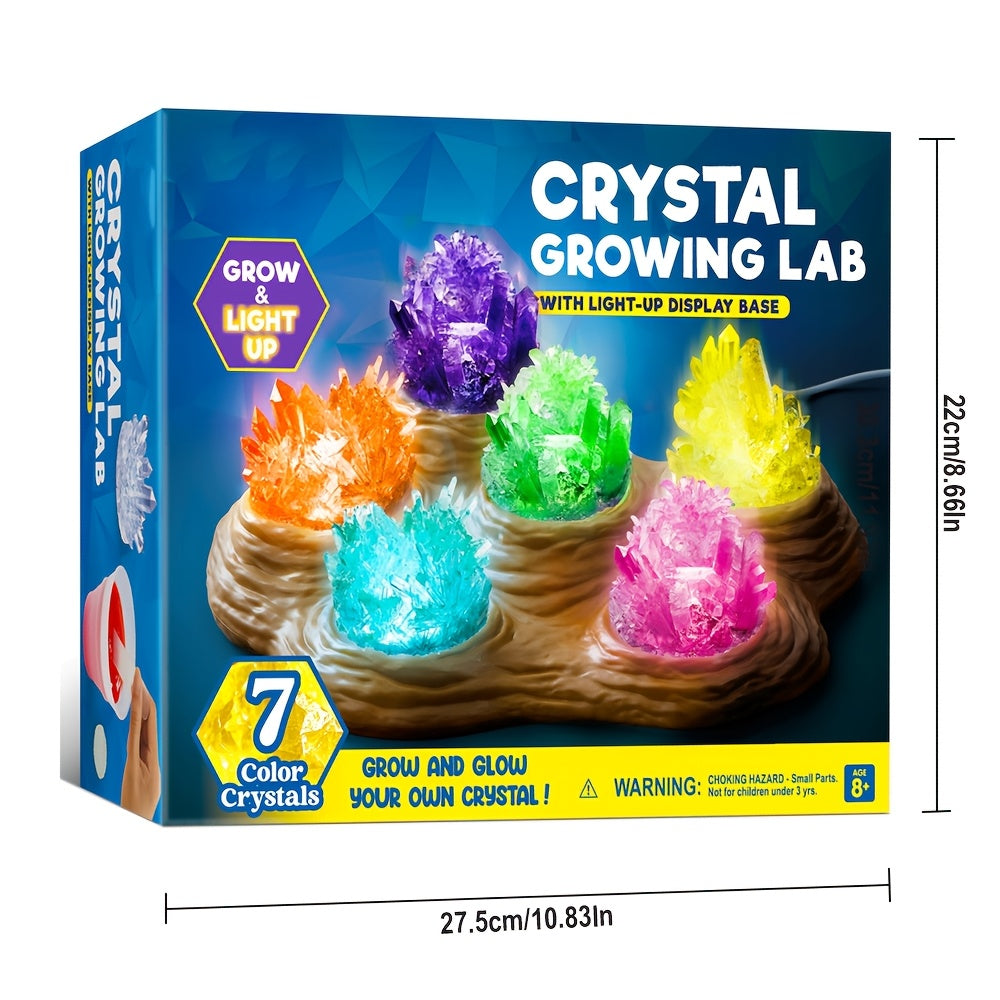 Crystal Growing Kit for Kids with Light-Up Base – 7 Color Science Experiment Set, STEM Learning Toy for Boys & Girls Ages 8+, Birthday & Christmas Gift