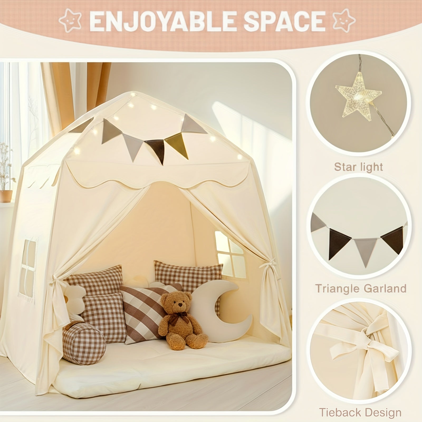 Kids Play Tent Extra Large Teepee 59x39x59 Inch Portable Foldable Indoor Outdoor Playhouse Dome Tent for Boys Girls Ages 3 Plus - Birthday Christmas Gift