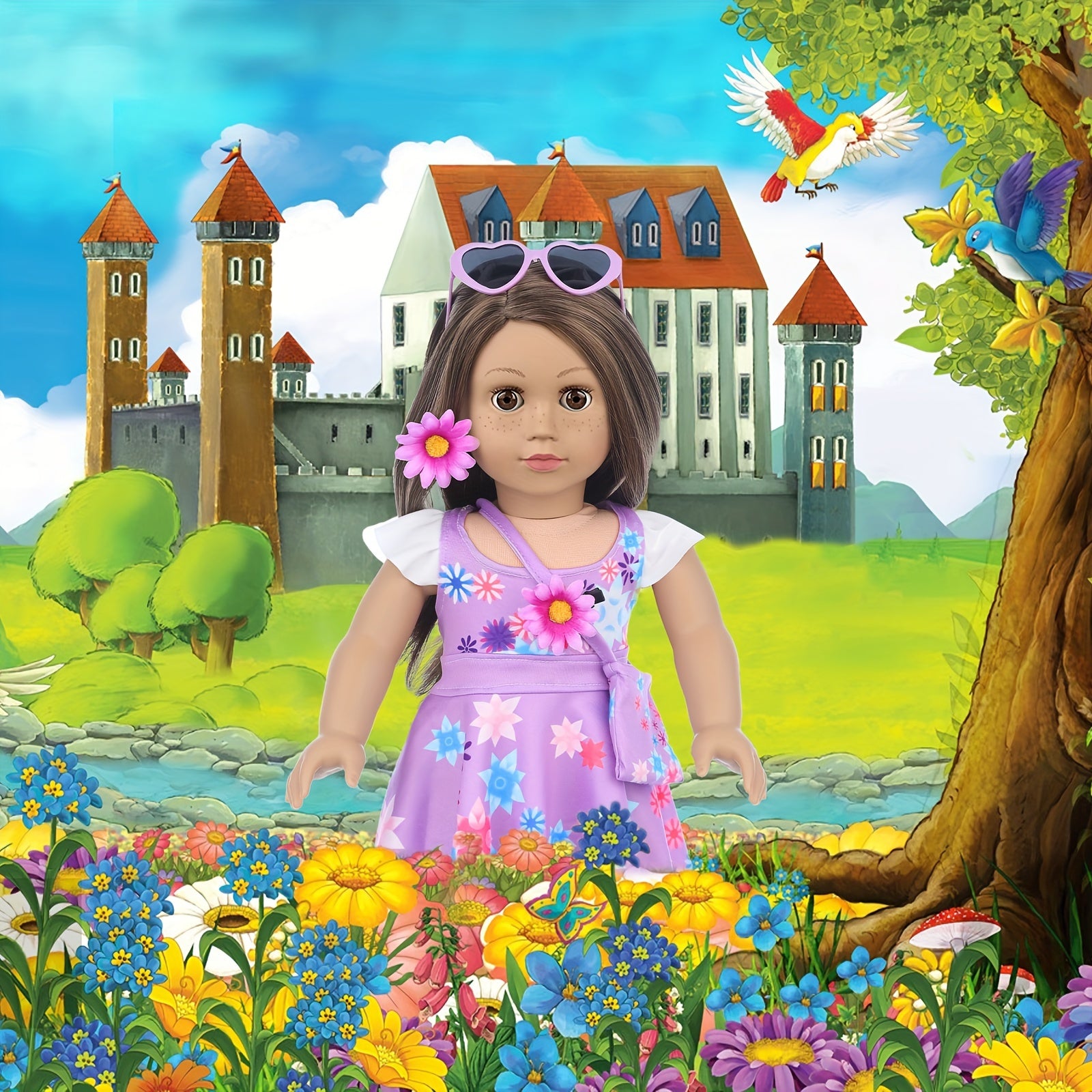 18 Inch Doll Clothes & Makeup Accessories Set – Skirt, Handbag, Hairpin, Eyeshadow, Nail Polish & Lipstick for 18 Inch Dolls Gift Ages 3+
