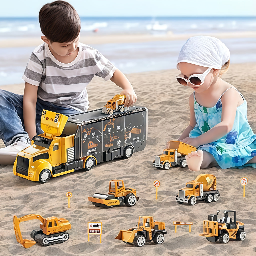 Diecast Toy Cars for Kids Ages 3-9 – Construction Truck Set & Dinosaur Toy Car – Excavator Play Vehicles Boys Girls Birthday Christmas Gift