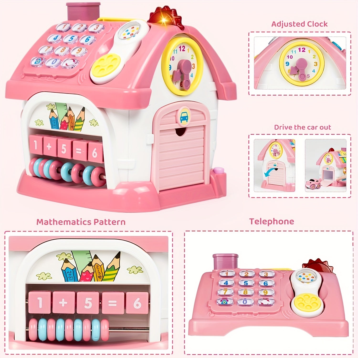 8-in-1 Musical House Baby Toy Multi-Functional Educational Enlightenment Toy - Birthday Gift for Baby Boys Girls Toddlers Pink