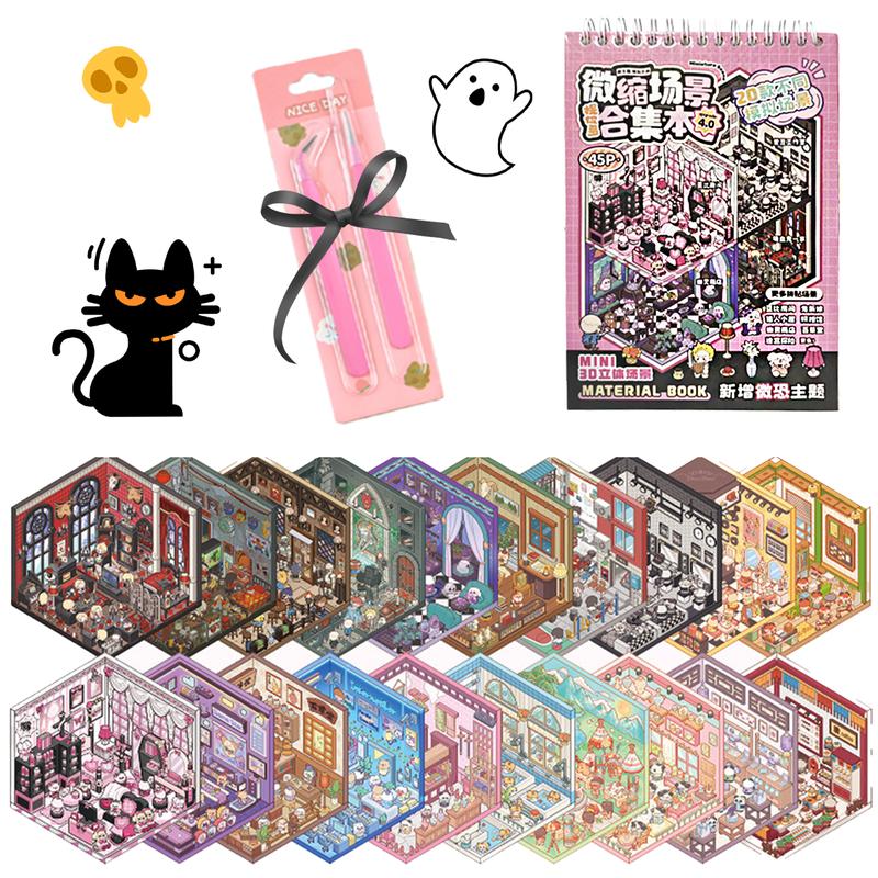 DIY Miniature Scene Box Sticker Kit, Colorful 3D House and Room Crafts with Cute, Bakery and Horror Theme Options for Creative Hobby Gifts