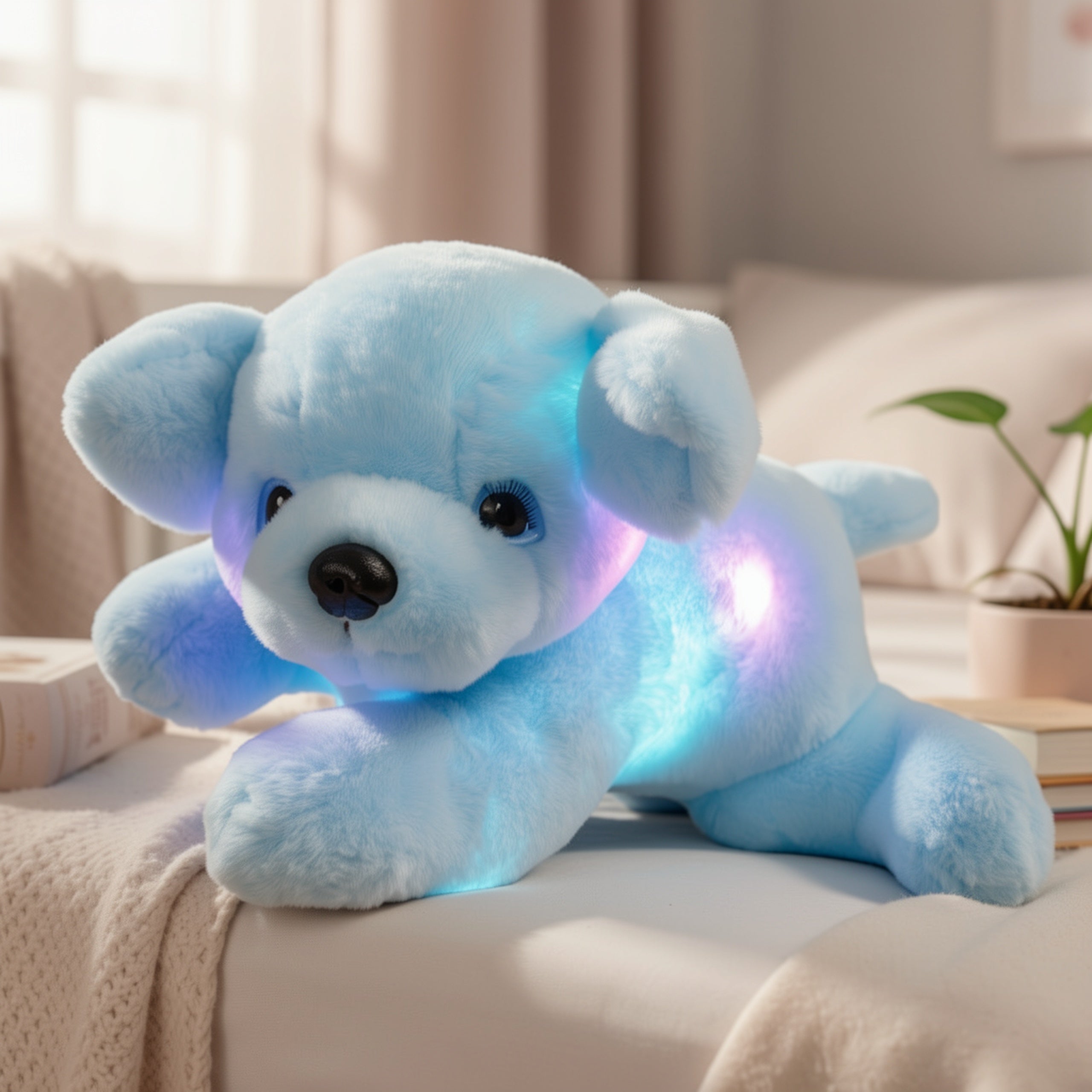 Light Up Music Blue Puppy Plush Toy – Soft Stuffed Animal Dog with Glowing Lights & Sound, Cute Plushie for Kids, Birthday Christmas Halloween Gift, Room Decoration