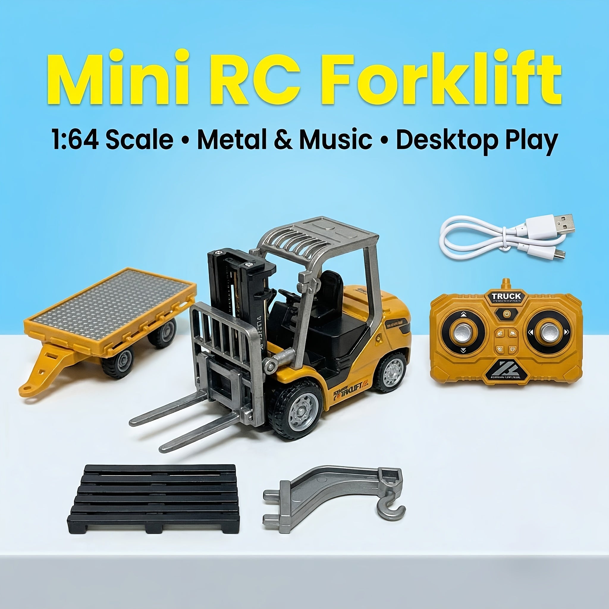 1:64 RC Construction Vehicle Set – 9-Channel Alloy Dump Truck, Forklift & Excavator with 2.4GHz Remote, Diecast Metal Body Mini Desk Toys