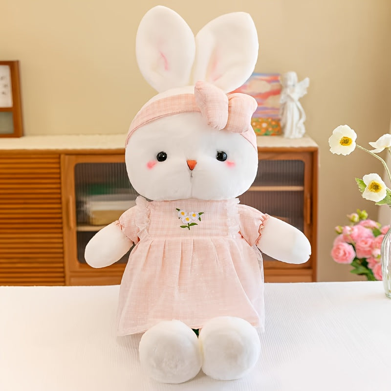 Easter Bunny Plush Toy with Bow - Cute Soft Stuffed Rabbit Doll, Adorable Bunny Plushie for Easter Basket, Birthday Valentine's Day Gift for Kids Girls Women