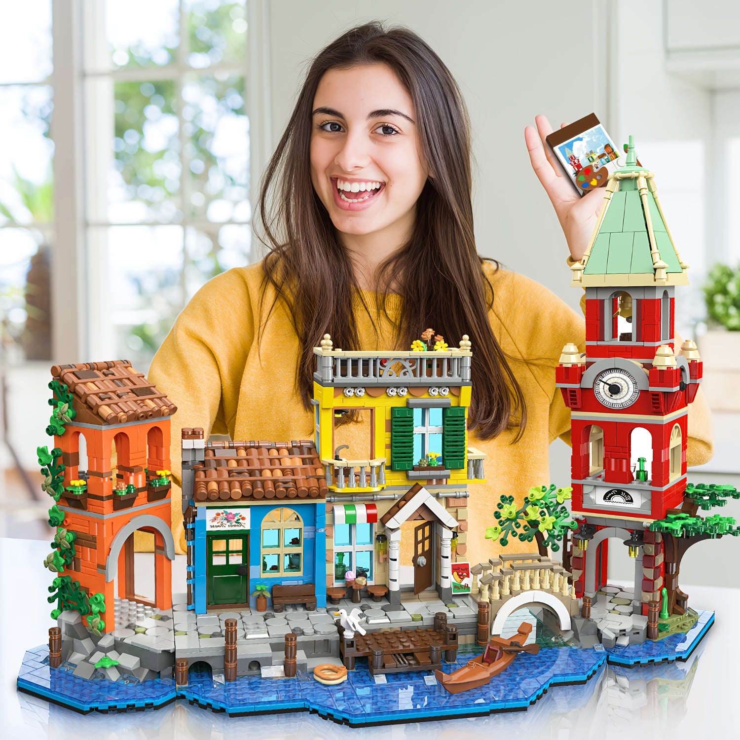 2155-Piece Venice Main Street Building Block Set for Adults - City Riverside Architecture Kit Flower Shop Pizzeria Canal, Home Decor Display Model, Unique Easter Birthday Gift Women Men Ages 14+
