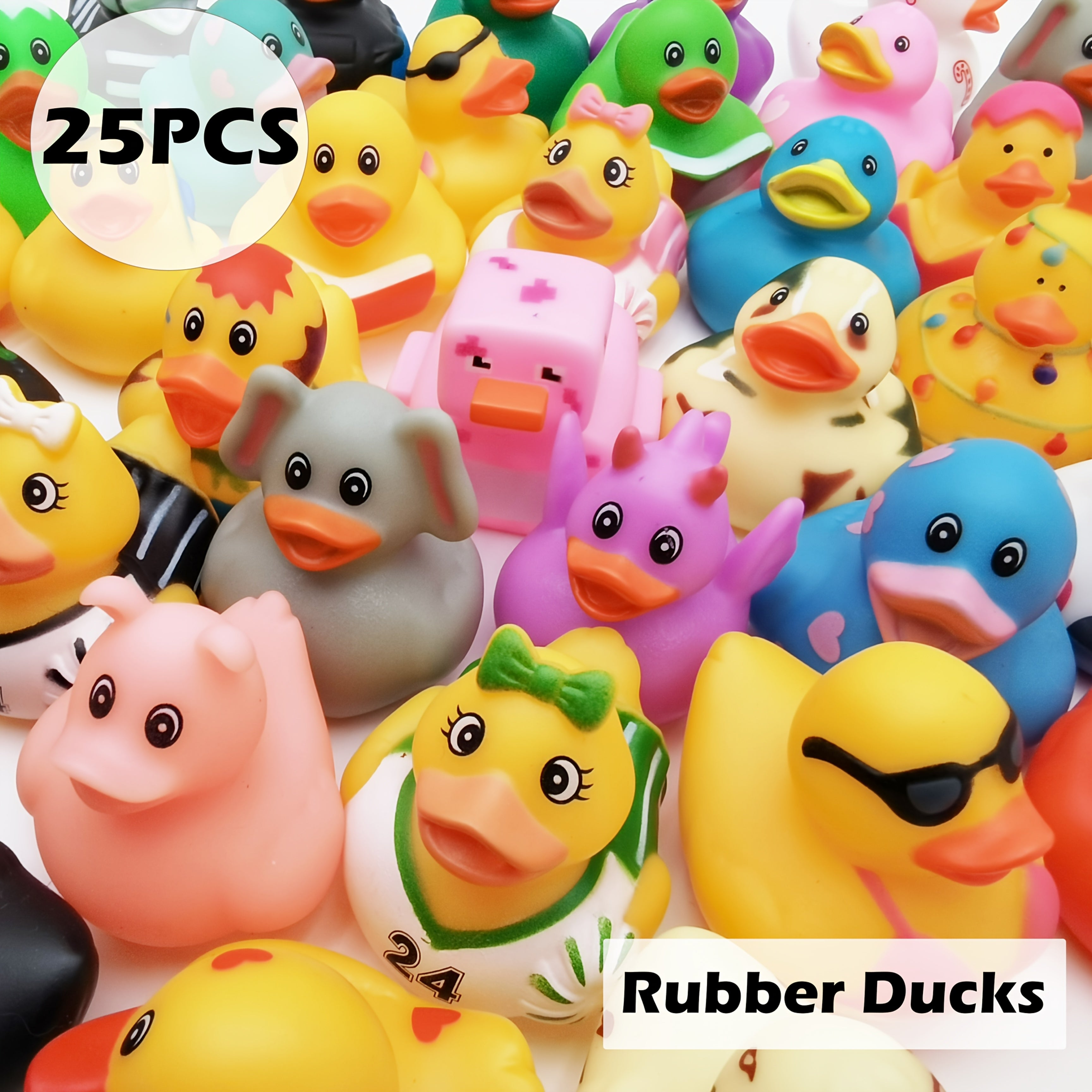 Rubber Duck Assortment 25pcs - Bulk Rubber Duckies for Kids Bath Toy, Birthday Baby Shower Classroom Party Favor, Summer Pool Beach Toy, Halloween Christmas Gift, Random Styles