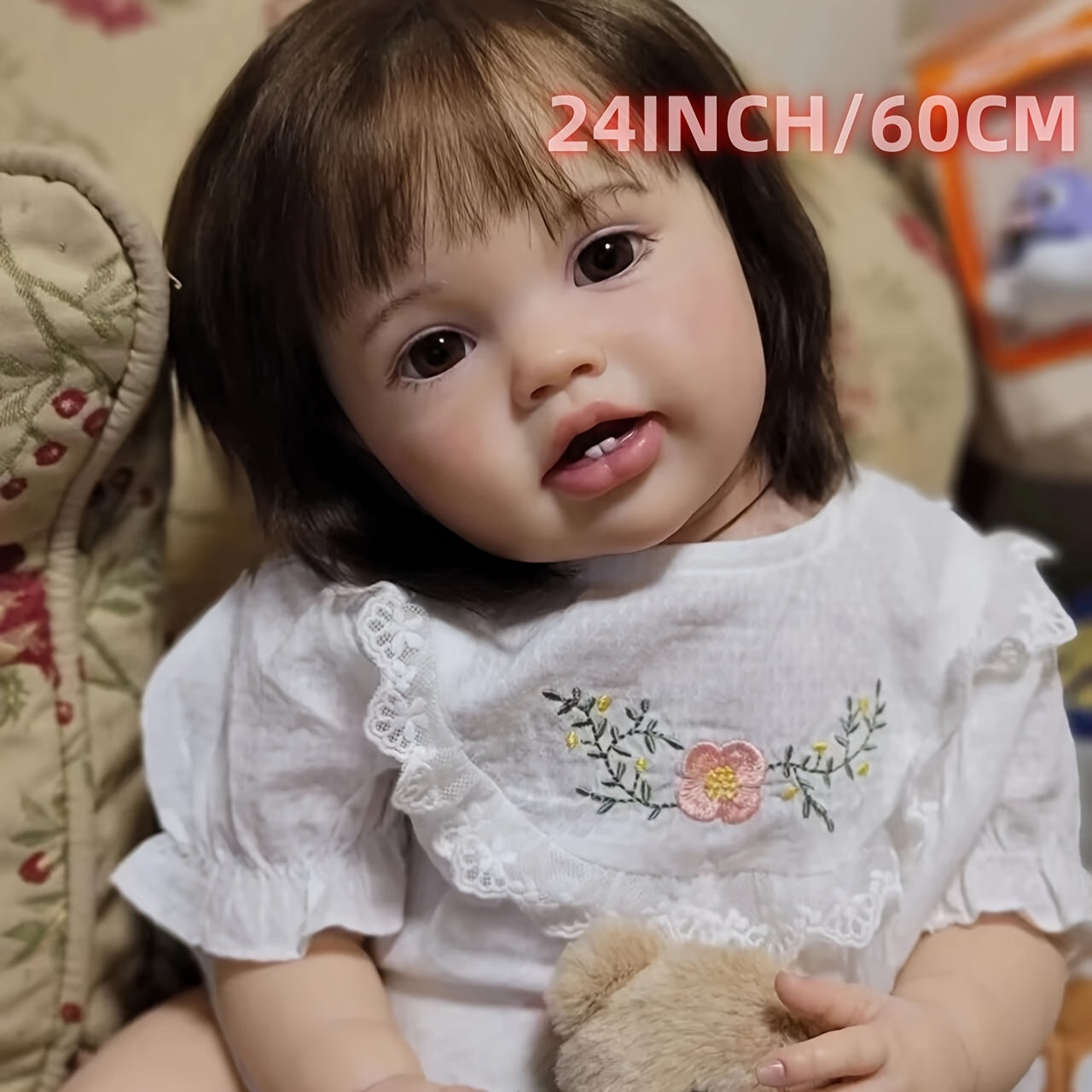 Reborn Baby Girl Doll 24 Inch 60cm Lifelike Newborn – 100% Handmade Hand-Painted Skin Soft Vinyl Hand-Rooted Hair with Clothes Pacifier Bottle & Birth Certificate Gift