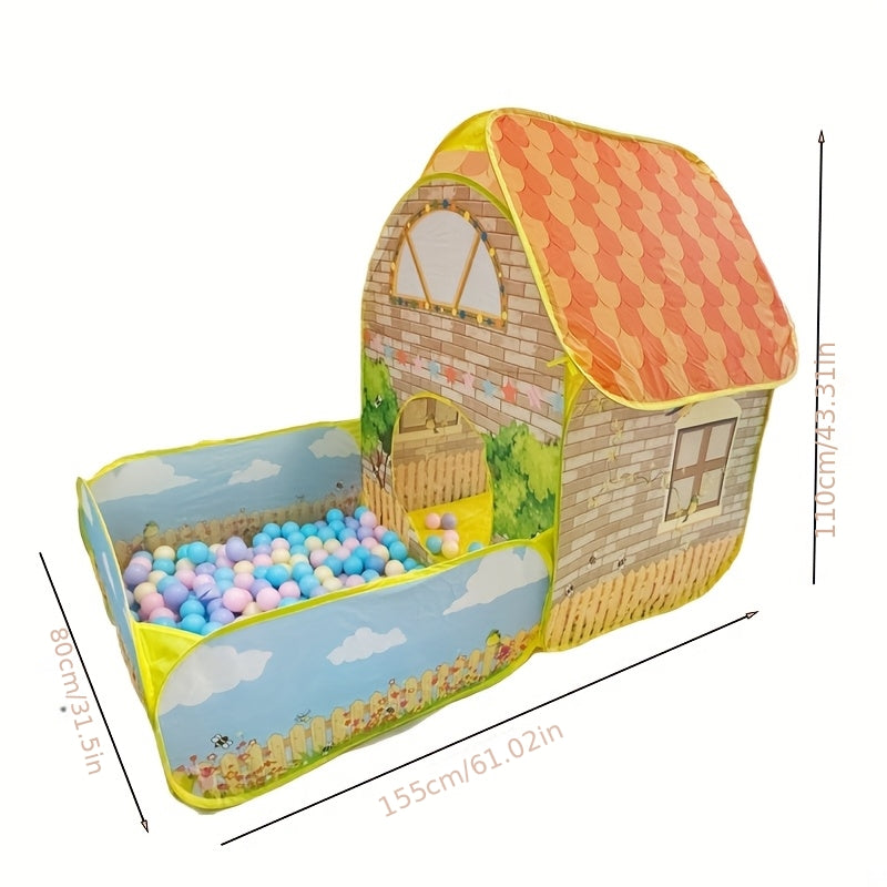 Kids Play Tent with Ball Pool Cartoon Cottage Playhouse for Toddlers Ages 1-6 - Indoor Outdoor Ball Pit Tent - Christmas Halloween Birthday Gift for Boys Girls