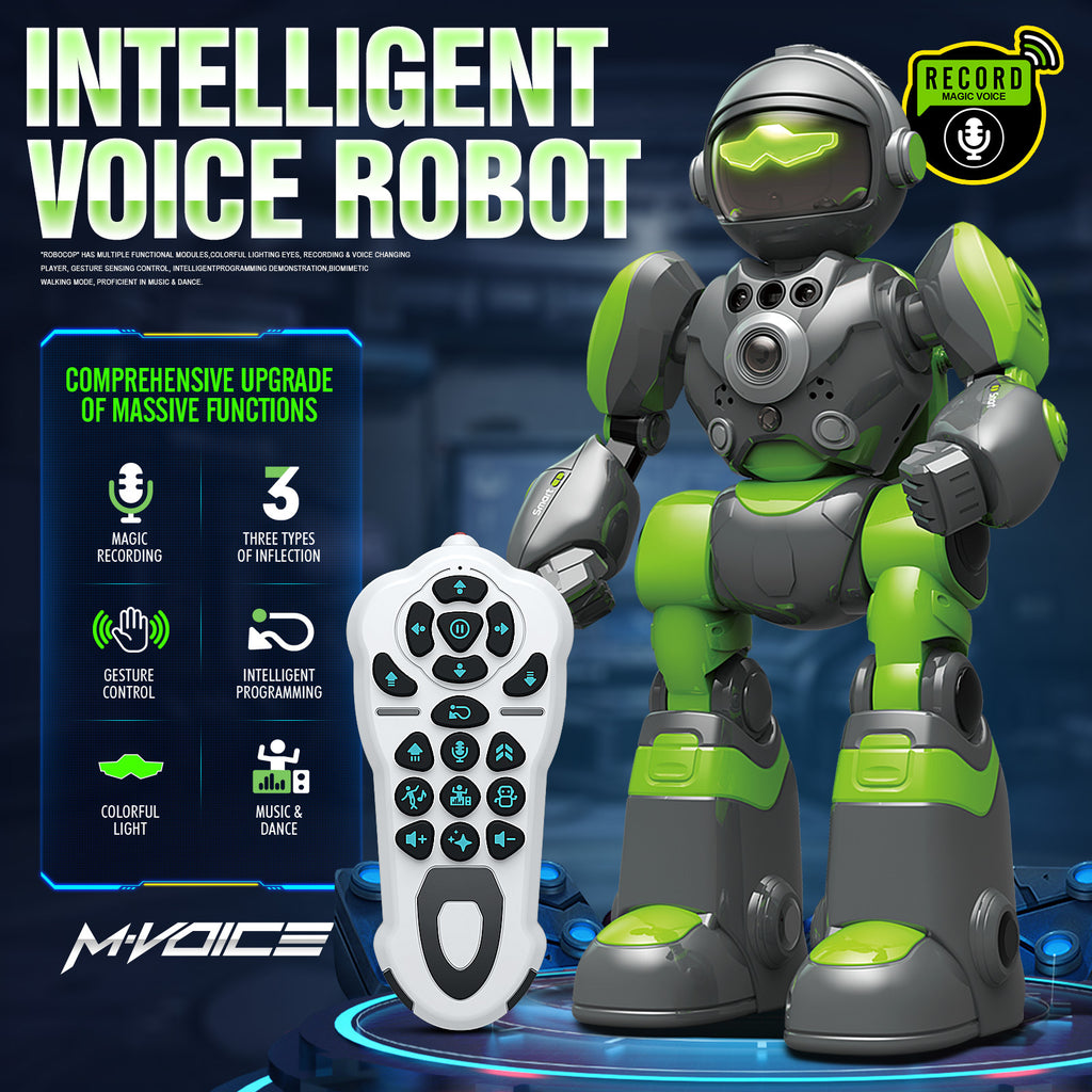 Gesture Control RC Robot Toy Voice Recording Programming EMO Mode LED Interactive Intelligent Robot Kids Boys Girls Birthday Christmas Gift Green Blue Pink Yellow