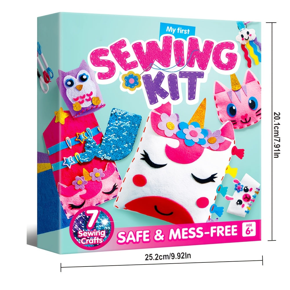 Kids Felt Sewing Kit 6 Beginner Projects Mini Pillows Keychains Card Holders DIY Craft Gift for Girls Boys Ages 6 Plus Birthday Christmas