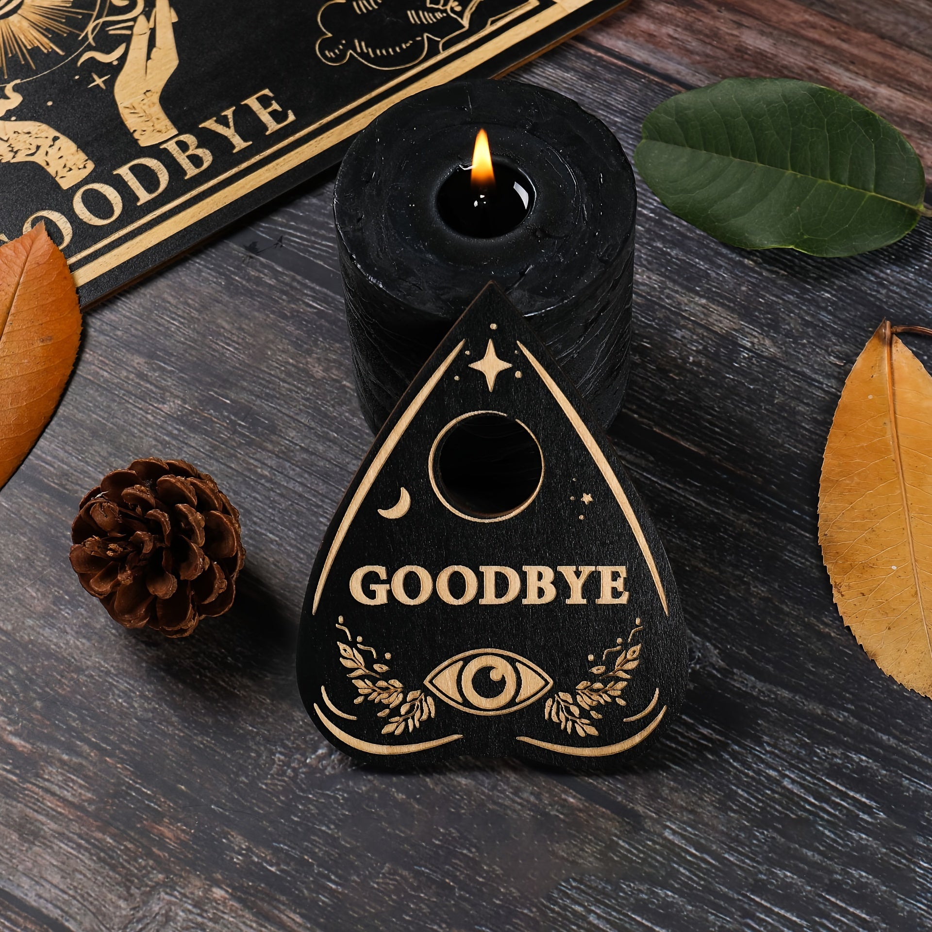 Ouija Board Wooden Psychic Set 2pcs – Handmade Carved Spiritual Guidance Divination Board Witchcraft Altar Decor Halloween Gift for Witches Moon Butterfly