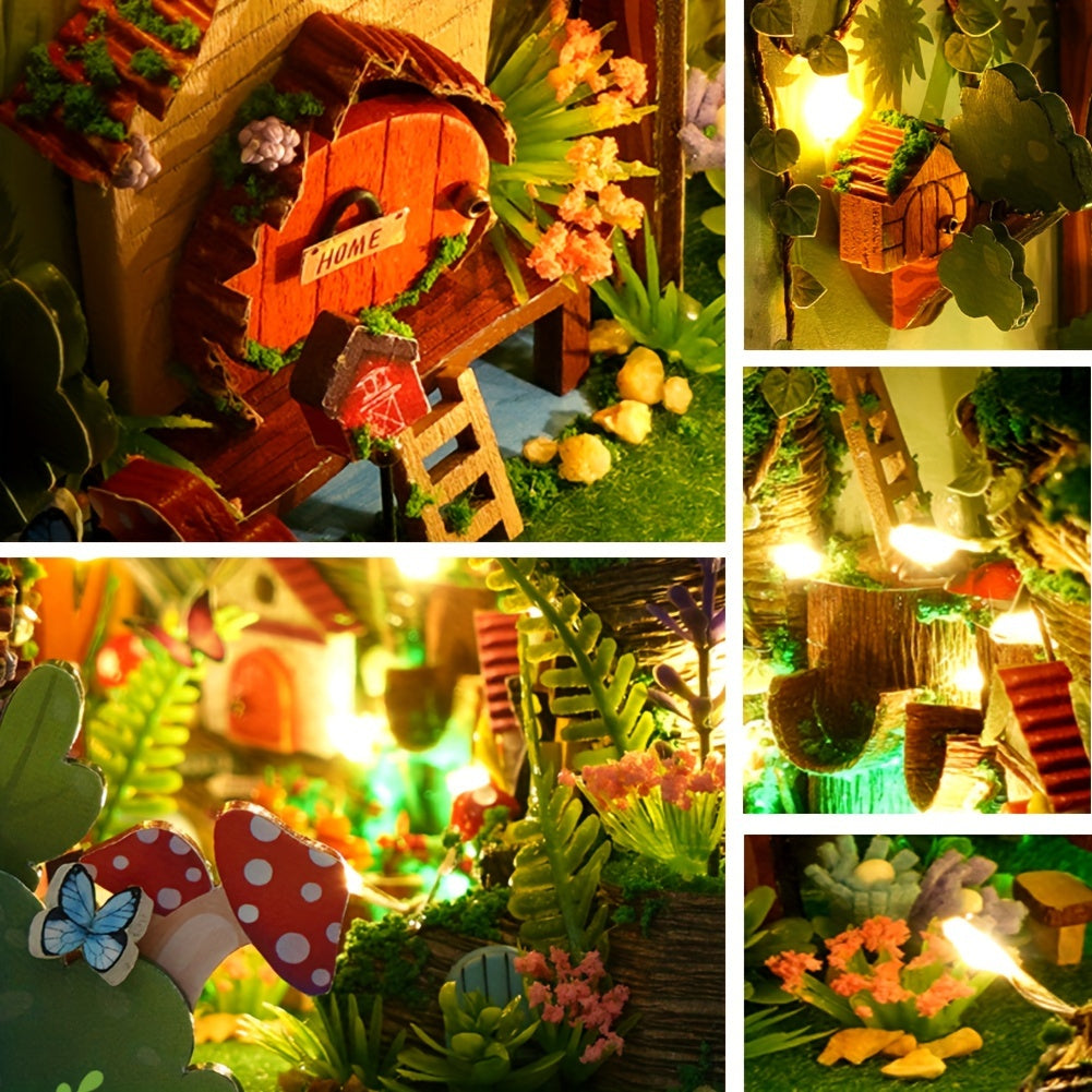 Book Nook Kit DIY Miniature Tiny House Dollhouse – Multicolor 3D Wooden Puzzle Bookshelf Insert Home Decor Gift for Teens Adults Birthday Christmas Thanksgiving No Battery No Glue