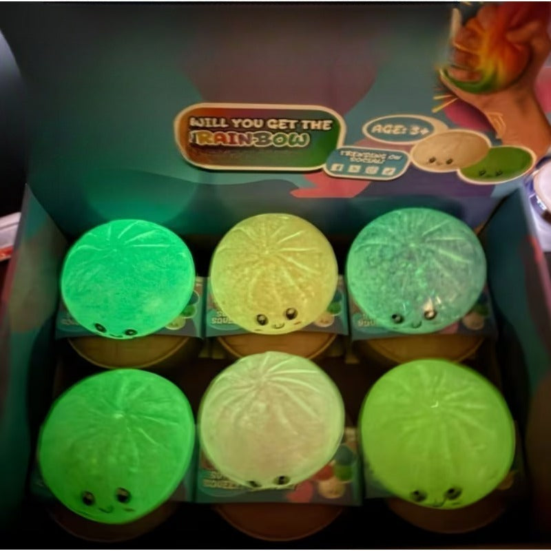 Glow in the Dark Squishy Toy Set 12pcs – Slow Rise Steamed Bun Potsticker Sensory Squeeze Toys Halloween Party Favor for Kids Random Color Kawaii Food