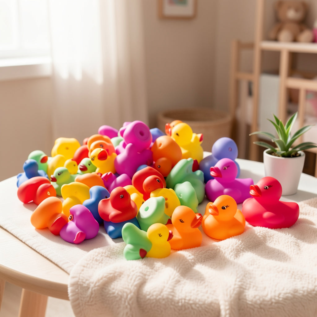 Mini Rainbow Duck Bath Toys 55 Pack – Bulk Colorful Rubber Ducks for Kids Bathtub Pool Party Favors, Goodie Bag Stuffers, Carnival Prizes Boys Girls