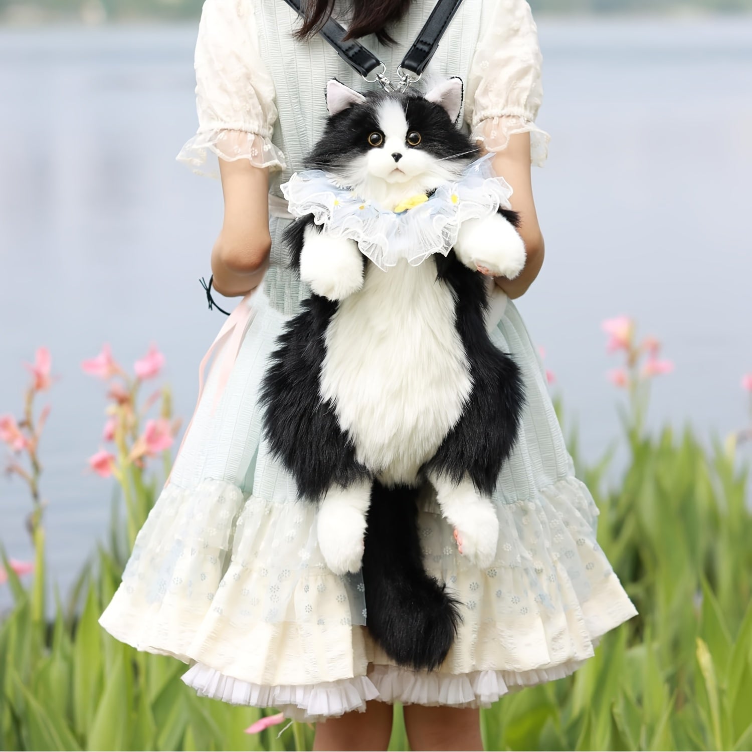 Tuxedo Cat Plush Backpack Stuffed Animal – Handmade Wearable Cat Plush with Gift Box & Card, Cute Cat Backpack Gift for Women Kids Cat Lovers Birthday Anniversary