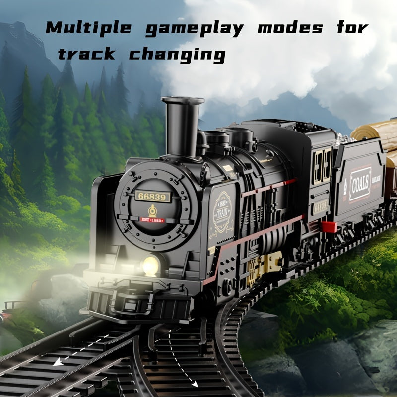Classic Steam Engine Train Toy Model Set Battery Powered Locomotive - Nostalgic Display Toy for Kids & Train Enthusiasts, Birthday Christmas Holiday Gift