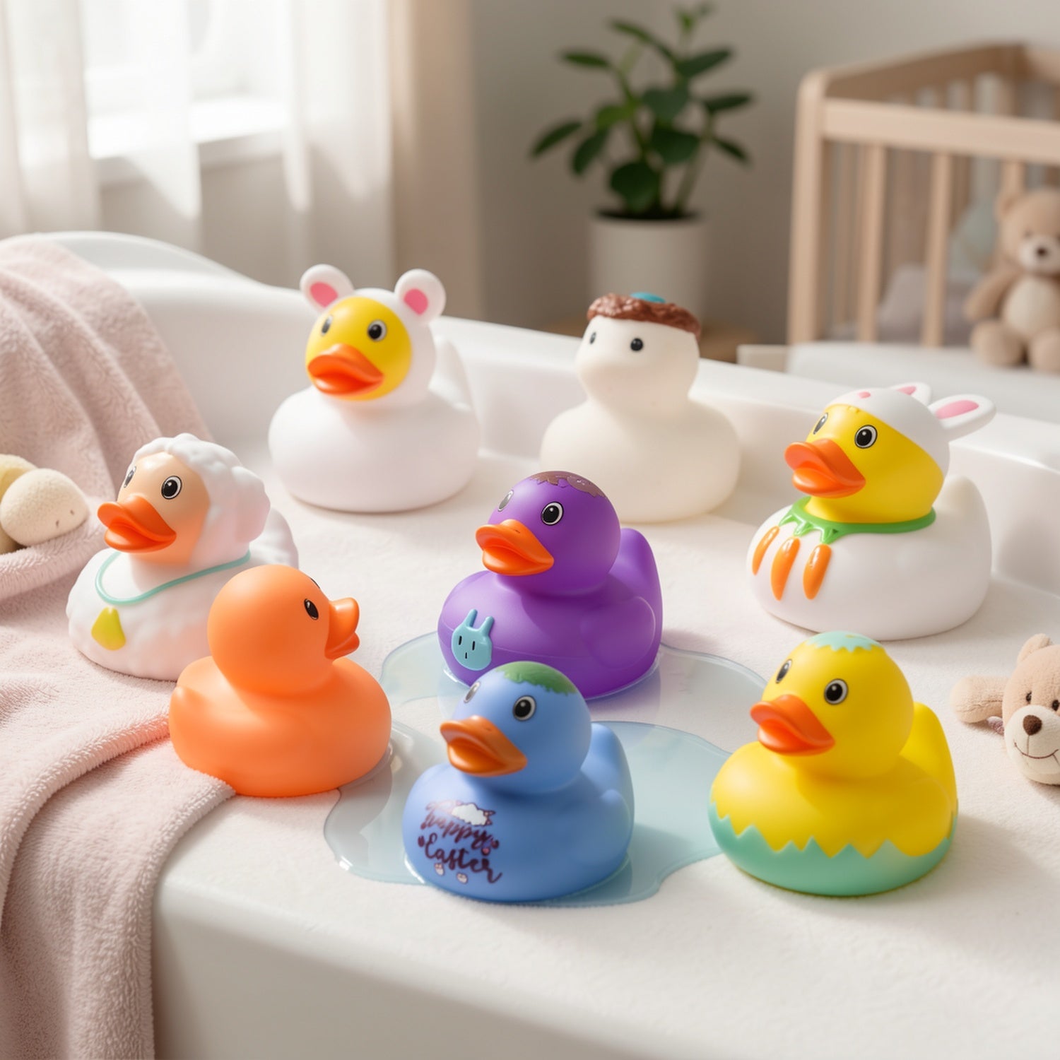 No Hole Duck Bath Toys Light Up - Colorful LED Glowing Rubber Ducks for Bathtub Pool, Mold-Free Water Toys, Easter Birthday Gift for Baby Toddler Boys Girls, Random Colors