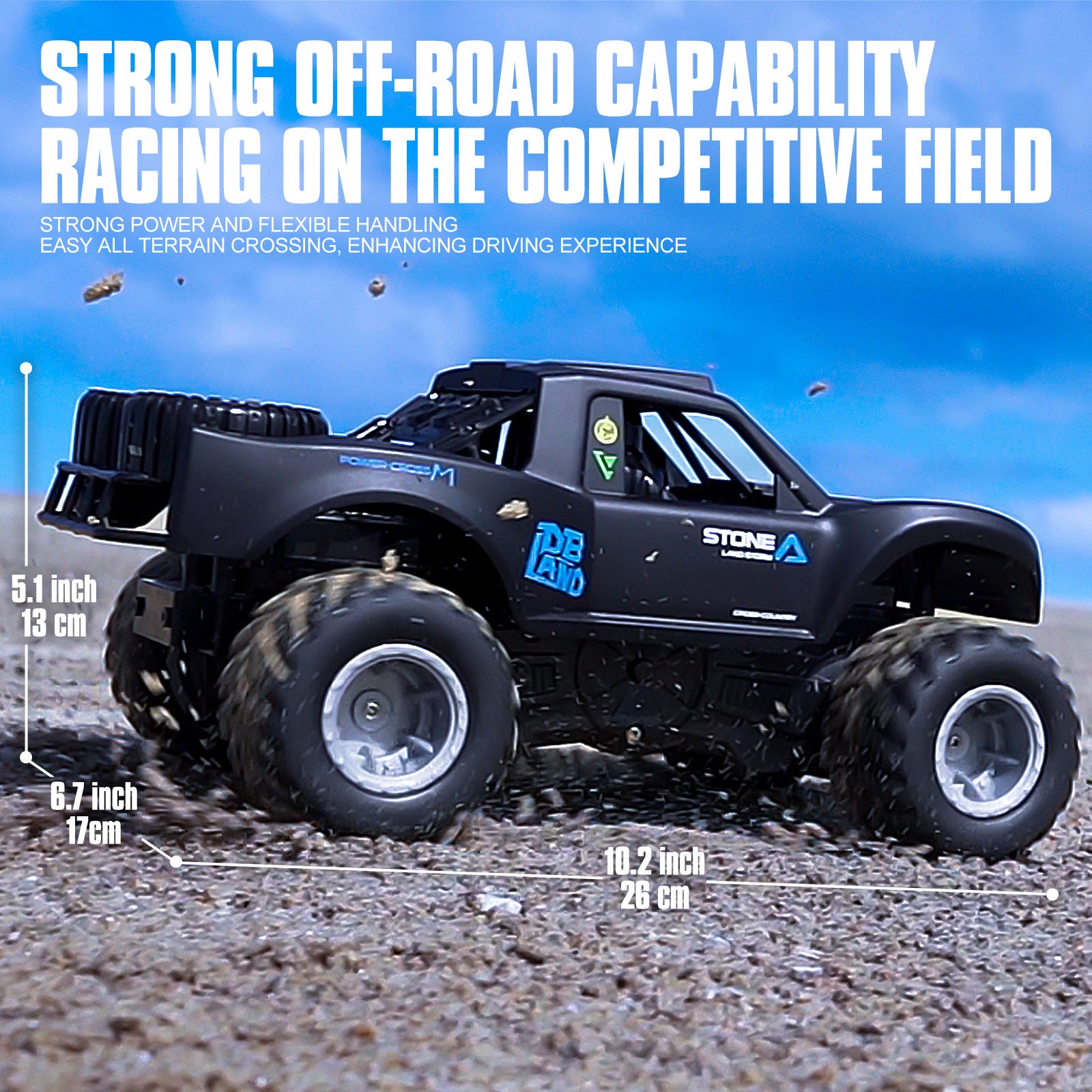 Amphibious RC Monster Truck 1:16 Scale 4WD Waterproof - 2 Rechargeable Batteries, All Terrain Off-Road RC Car for Kids Boys Ages 4-7, Birthday Gift