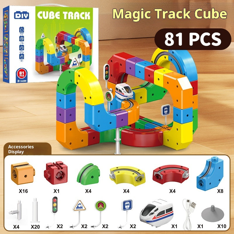 3D Gravity Magic Track Train Set DIY Deformable Racing Track STEM Building Toy with Blocks Traffic Lights for Kids Ages 3 4 5 Indoor Outdoor Birthday Gift