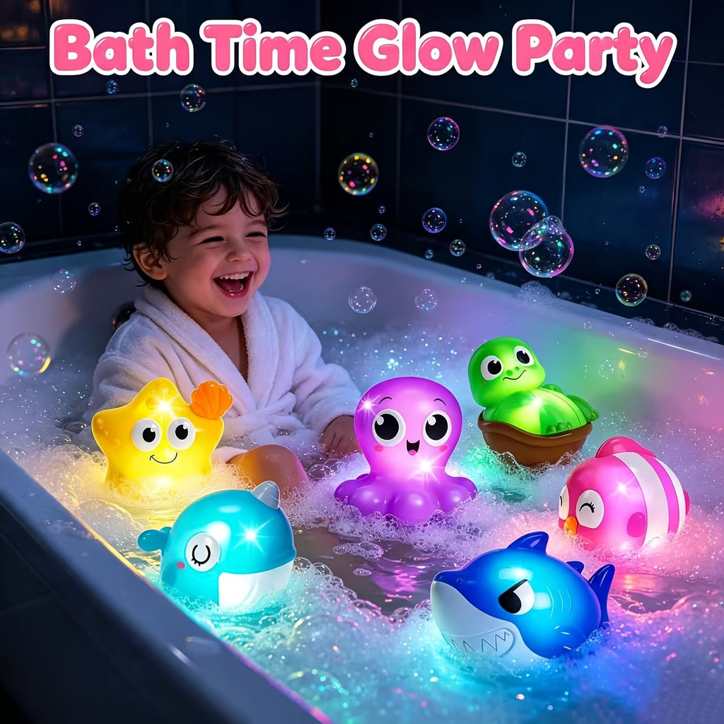 Light-Up Sea Animal Bath Toys 8 or 10 Pcs – Glowing Ocean Animal Bathtub Toys for Baby & Toddlers, Water Pool Toys for Boys & Girls, Random Colors, Fun Kids Gift