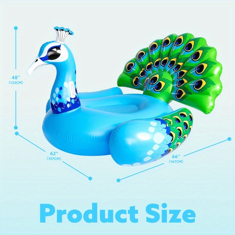 Inflatable Peacock Pool Float Adult Extra Large – Giant 66" Ride-On Inflatable Pool Raft for Adults, Summer Party