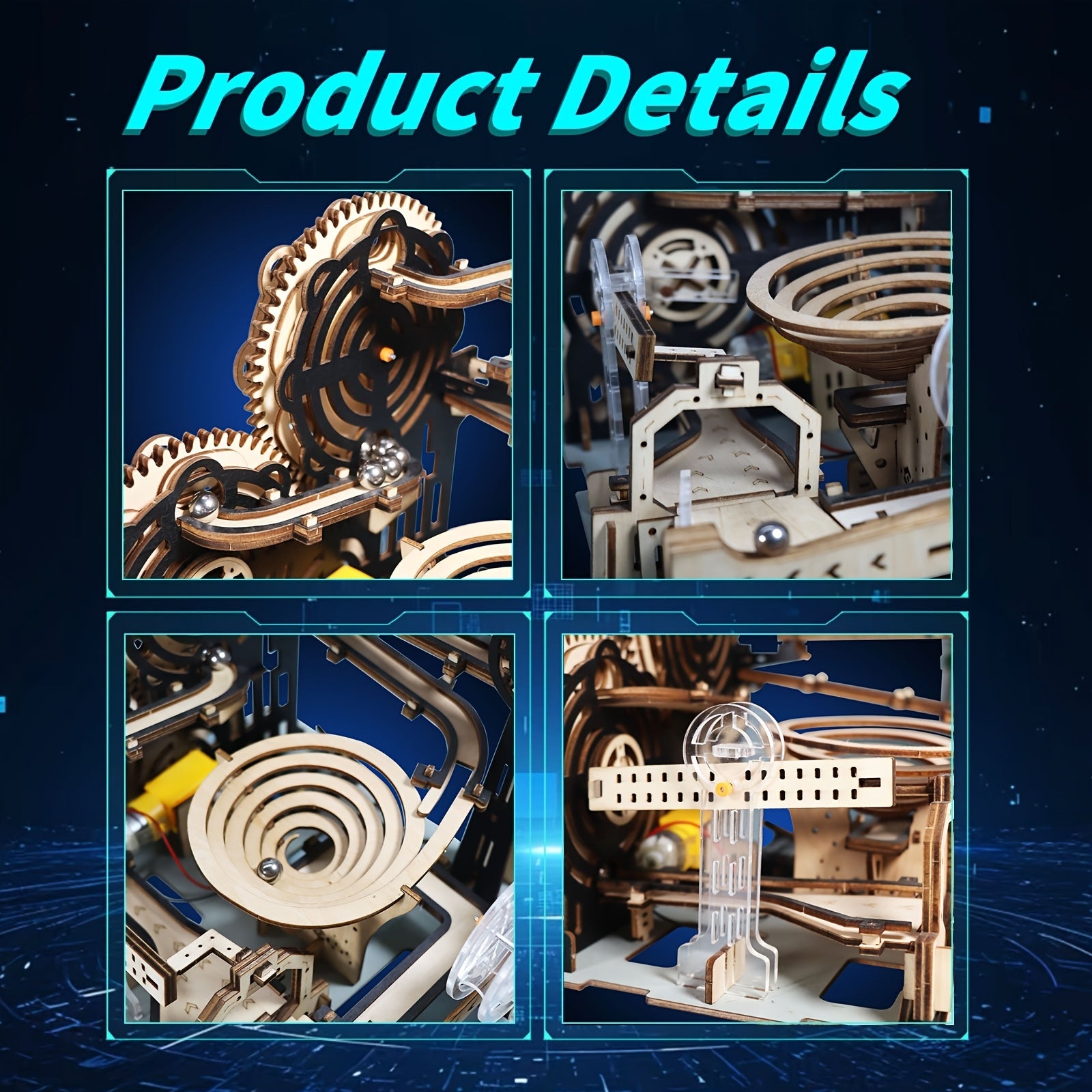 Electric Marble Run 3D Wooden Puzzle Kit STEM DIY Building Set for Kids Teens Adults – Brain Teaser Model Gift for Christmas Birthday