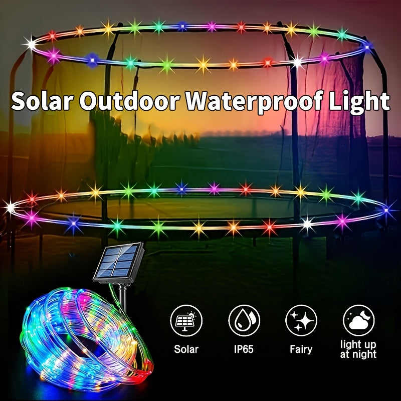 Solar Trampoline Lights IP65 Waterproof 8 Dynamic Modes - Outdoor LED String Lights for 8-16ft Trampolines Solar Powered Warm White Multicolor Kids Backyard Night Play Accessory