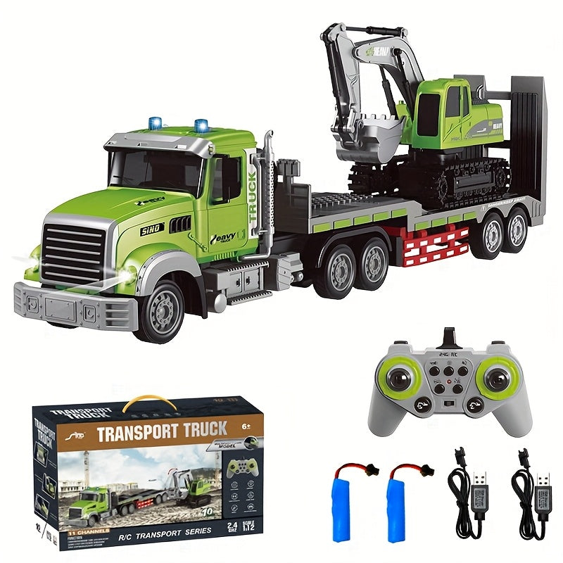 RC Semi Truck and Excavator Set 1:12 Scale Dual Remote Control with Lights Sound 2.4GHz Construction Toy for Boys Girls Ages 6-12 Birthday Gift