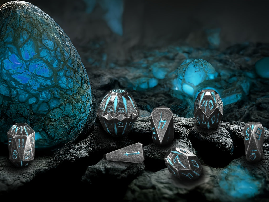 Metal DND Dice Set 7 Piece Stonehenge Themed Glow in the Dark – Zinc Alloy Heavy Polyhedral RPG Dice D4-D20 with Gift Box Blue, Dungeon Master Birthday Christmas Gift for Tabletop Gamers