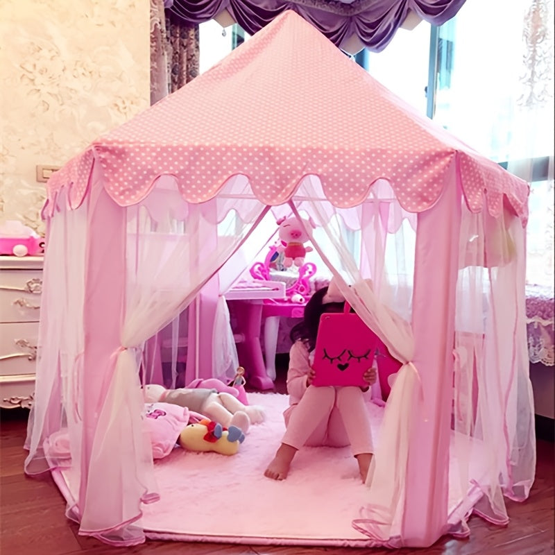 Pink Princess Hexagon Play Tent for Girls Ages 2+ - Indoor Dream Castle with Gauze Curtain, Kids Pretend Play Reading Corner Secret Base, Birthday Christmas Easter Gift for Girls