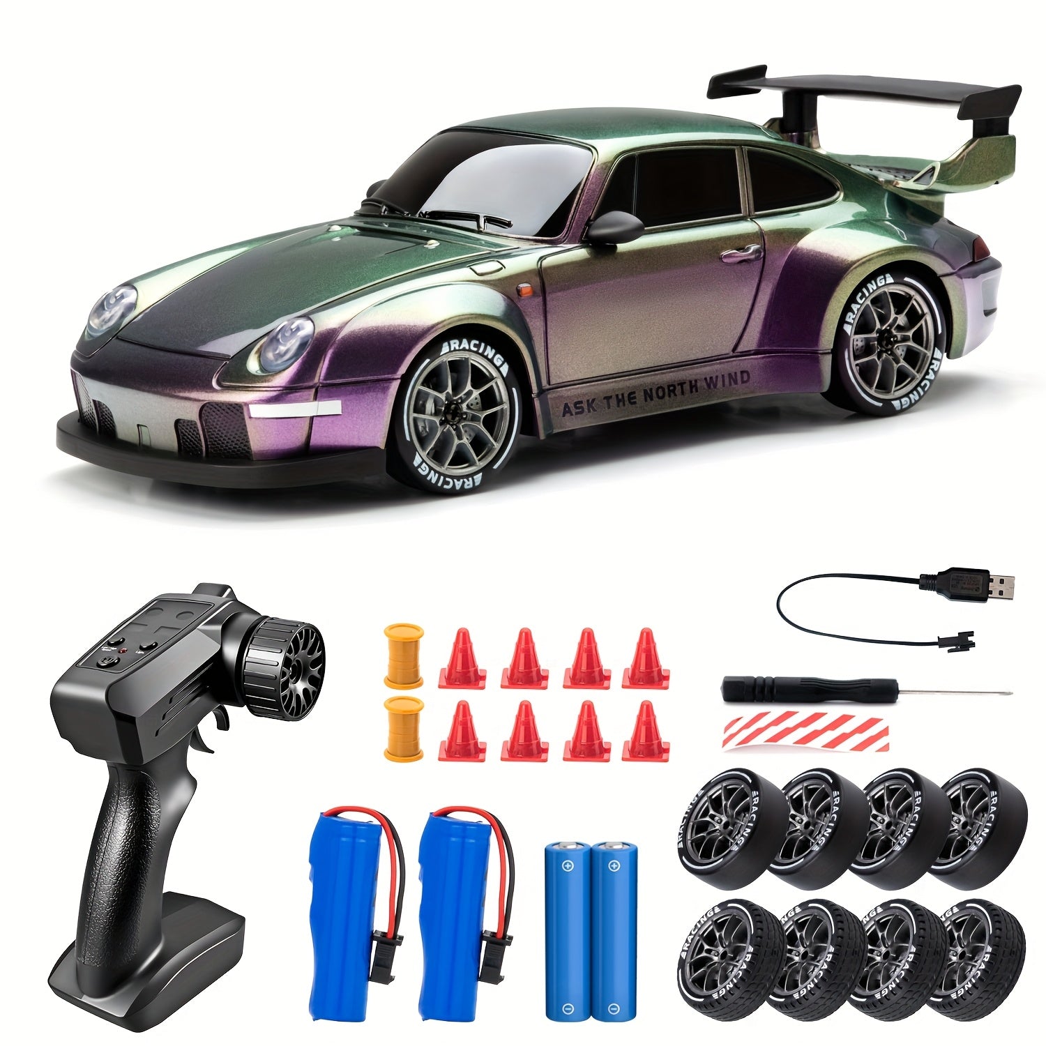 RC Drift Car 1:24 Scale High Speed Remote Control Drift Racing Car S814 Rechargeable Kids Boys Ages 8+ Birthday Christmas Gift Grey Light Purple