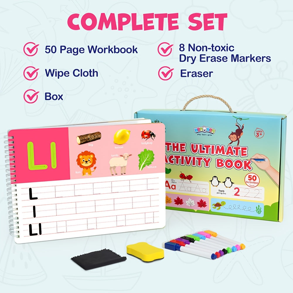 Preschool Learning Activities Busy Book 50 Pages – Tracing Workbook for Toddlers & Kindergarten Kids, Educational Toy Gift for Boys & Girls