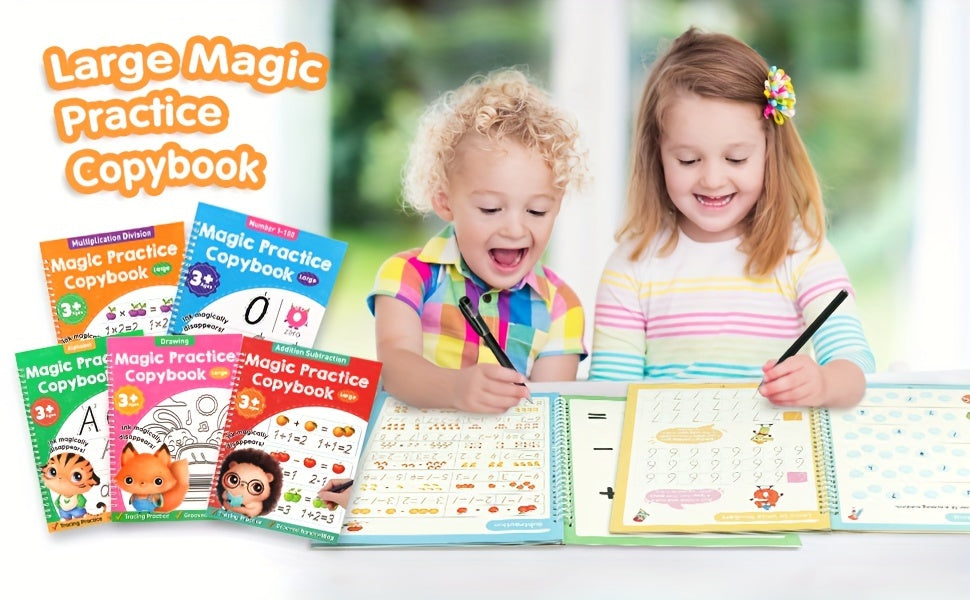 Magic Grooved Handwriting Practice Book for Kids Reusable Tracing Workbook Letters Numbers Drawing Ages 3-8 Kindergarten Preschool Learning Gift