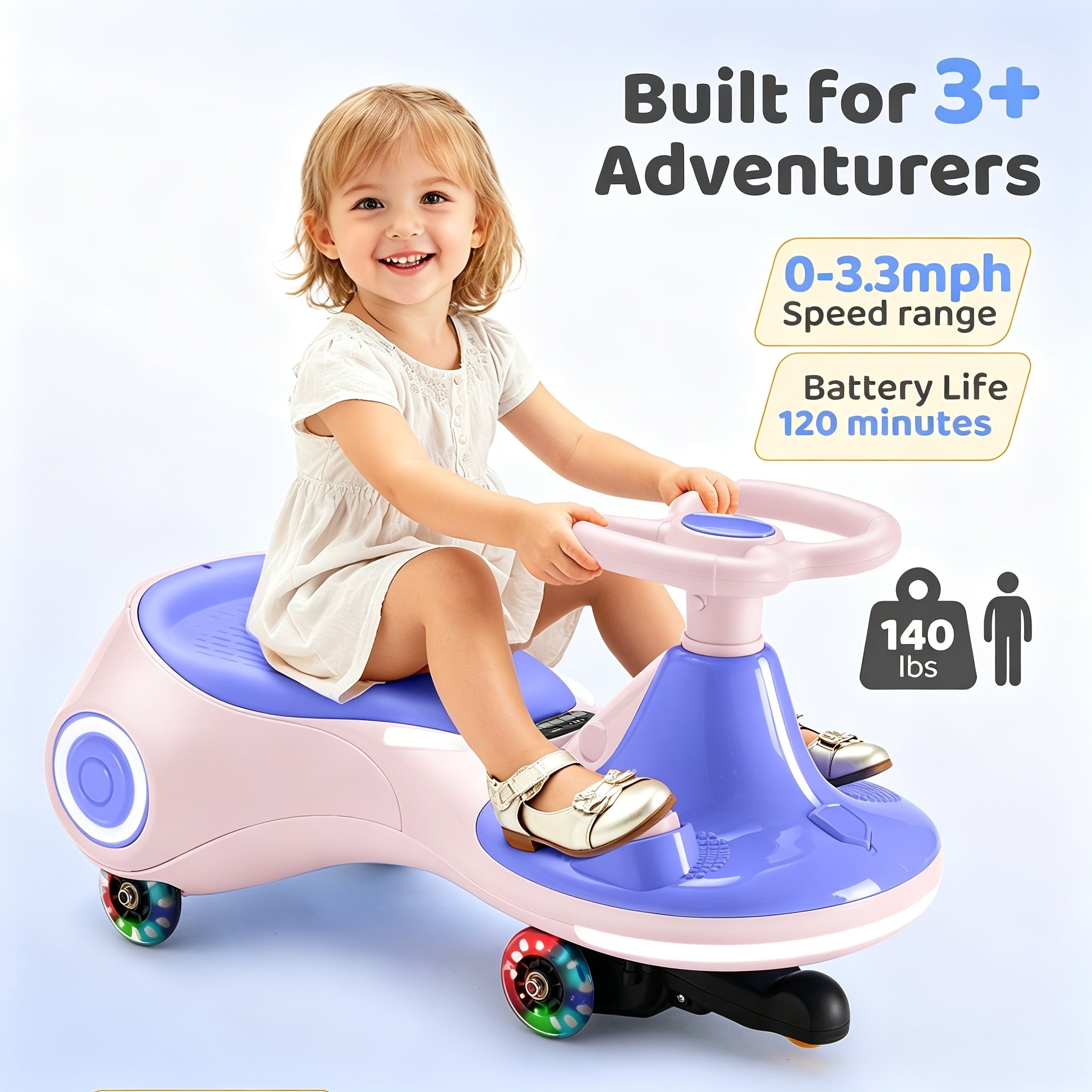 Electric Wiggle Car with Pedal 2-in-1 Rechargeable Swing Car for Kids Ages 3+ - 2 Speed Anti-Rollover Flashing Wheels 140LB Capacity, Indoor Outdoor Ride-On Toy, Birthday Christmas Gift Boys Girls