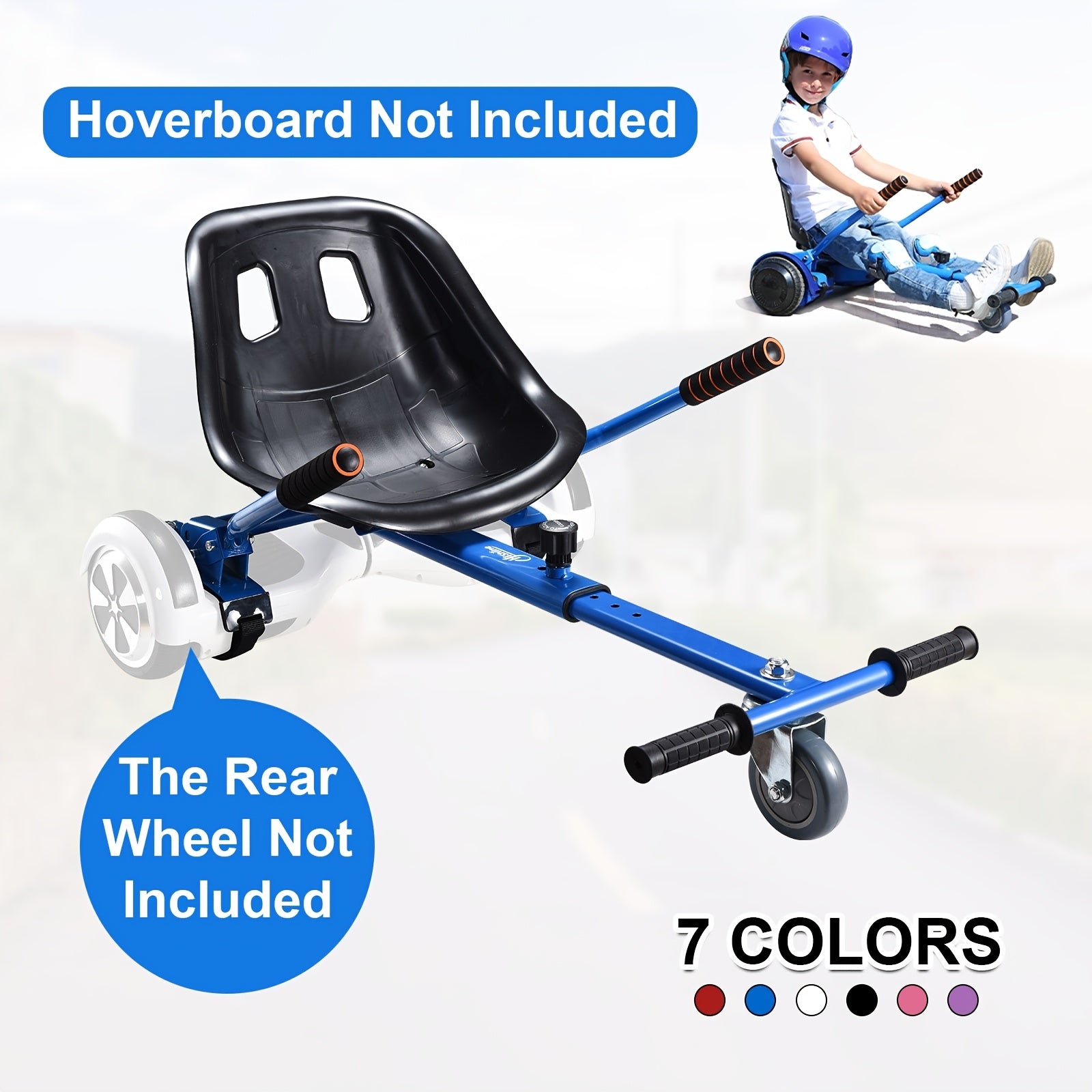 Hoverboard Go Kart Attachment for 6.5"-10" Hoverboards – Kids Hover Cart Seat Conversion Kit with Off-Road Tires, Shock Absorber & 360° Steering – Birthday Christmas Gift (Hoverboard Not Included)