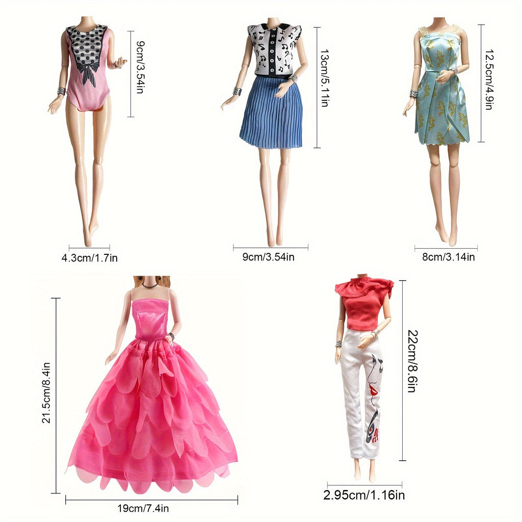 54pcs Doll Clothes & Accessories Set for 11-12 Inch Fashion Dolls – Bridal Gowns, Evening Dresses, Swimsuits, Shoes, Glasses & Hangers, Complete Wardrobe Gift for Girls Ages 3+, Random Color
