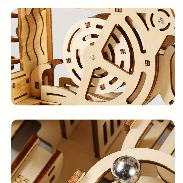 3D Wooden Ball Track Puzzle for Adults STEM Project, High-Difficulty Wood Building Model with 2 Expansion Sets, Home Decoration Holiday Birthday Gift for Men & Women
