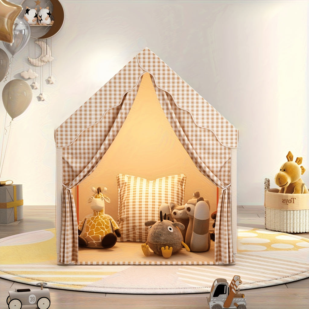 Kids Play Tent Indoor Outdoor, Cabin Style Polyester Playhouse for Boys Girls Ages 3+, Cozy Kids Fort for Role Play Pretend Games Reading Nook Home Decor, Birthday Christmas Holiday Gift (Lights Not Included)