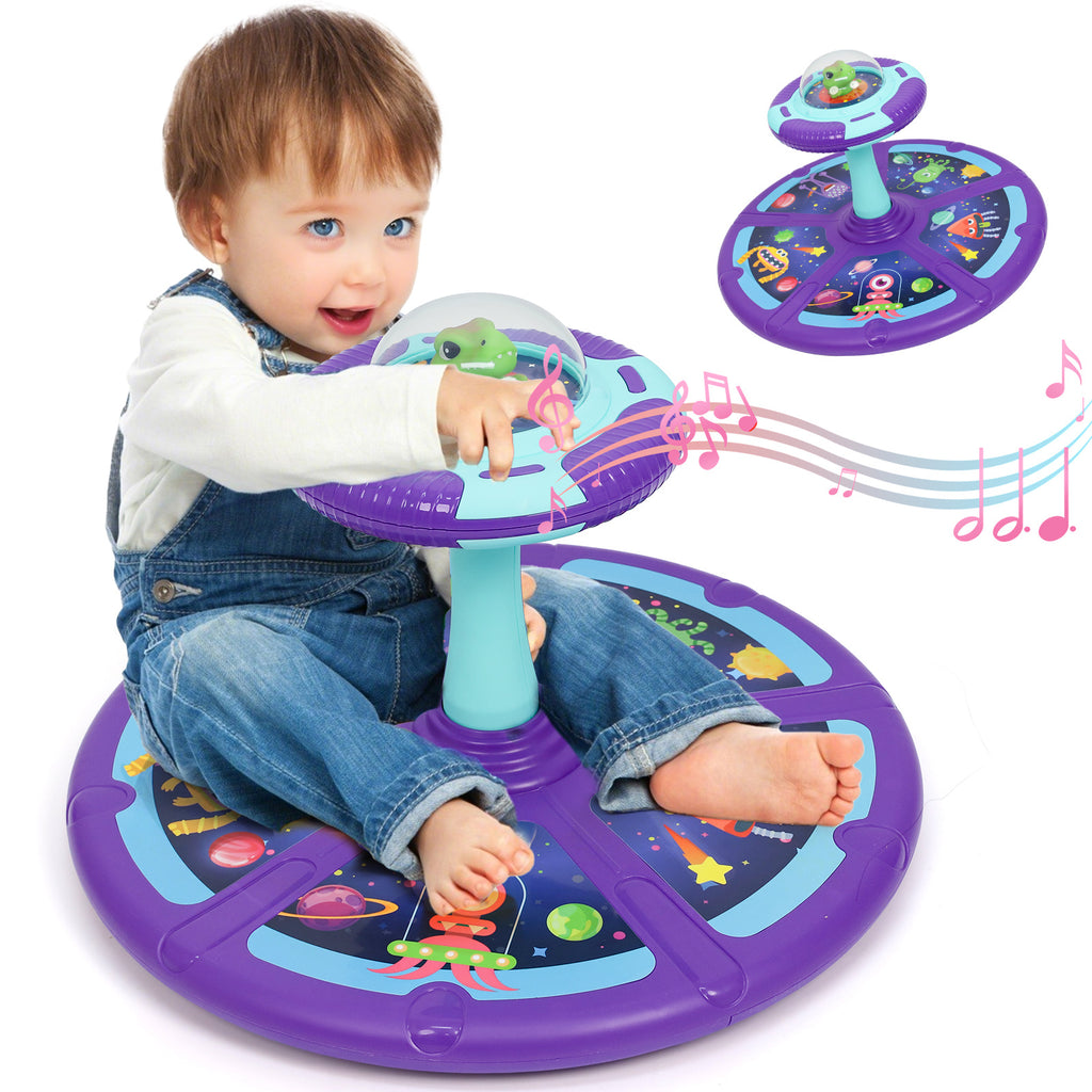 Dinosaur Sit and Spin Toy for Toddlers 18M+ – 360° Spin Seat with Music, Indoor Interactive Sensory Toy, Supports Balance & Motor Skills, Birthday Gift for Boys Girls, Planet & Pink