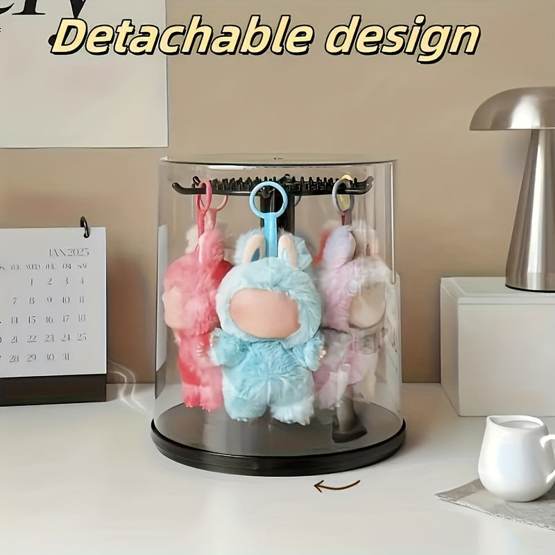 Rotating Display Case for LABUBU Figures 360 Degree Acrylic Box – Lidded Dust Cover Doll Storage with Multi-Layer Hanging Rack for Plush Toys Action Figures Blind Box Collectibles, White & Black